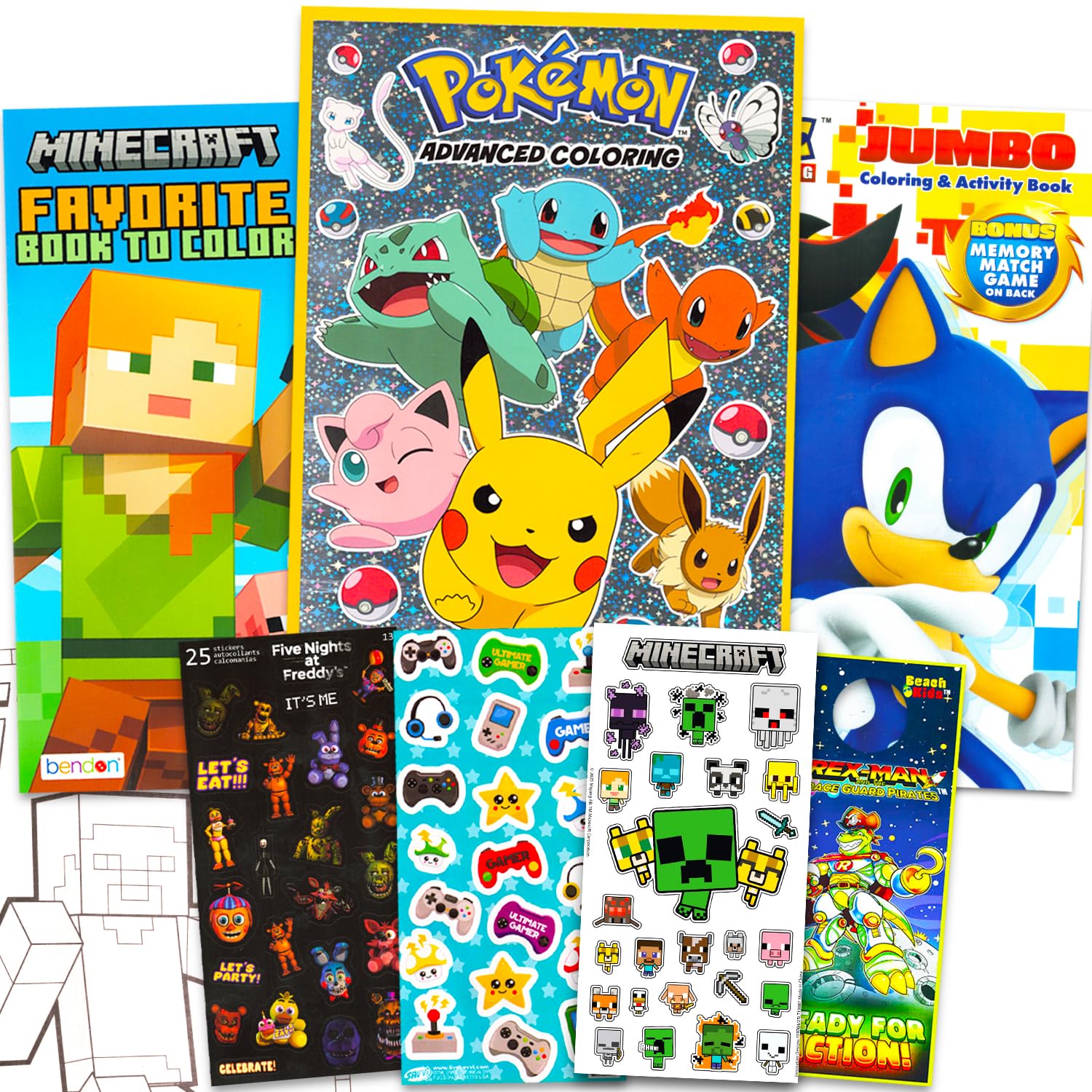 Ultimate Video Game Coloring and Activity Book Set - Bundle with Sonic the Hedgehog, Minecraft, Pokemon Kids Coloring Pages Plus Stickers, More |