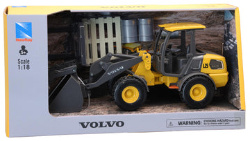 NewRay Scale Volvo L25 Wheel Loader with Interchangable Parts Construction Vehicle Toy, 1:18 Scale