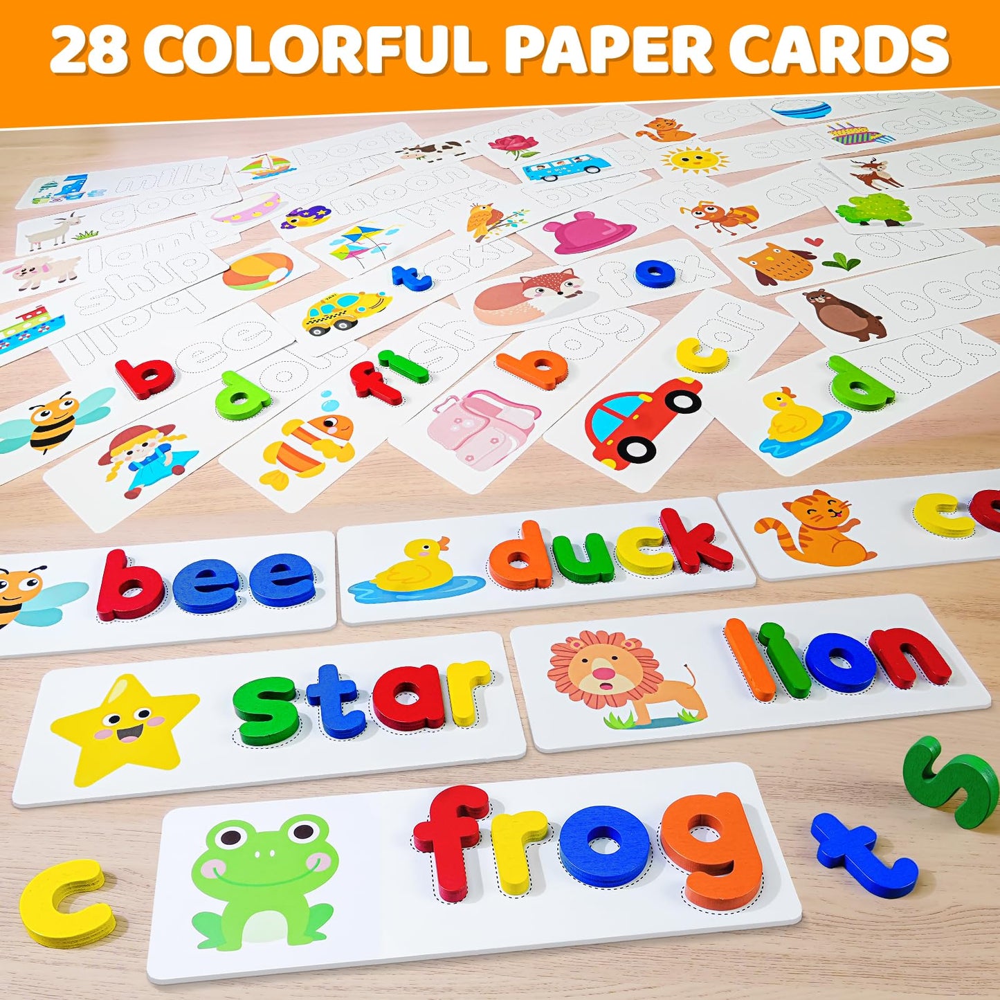 BEESTECH Alphabet ABC Learning Educational Toys for 3 4 5 Years Old Boys Girls, Wooden Puzzle Flash Cards Preschool Activity Letter Matching Games