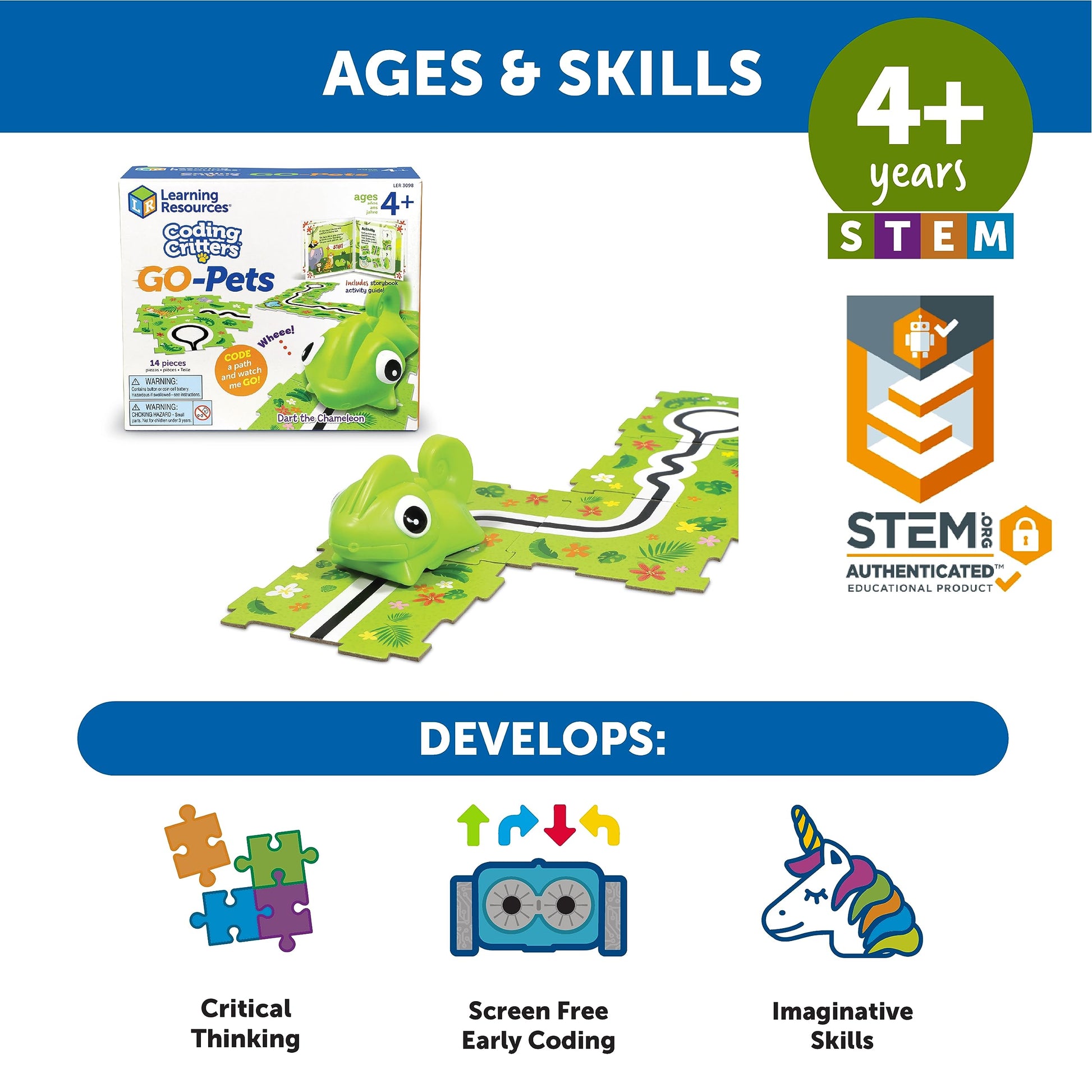 Learning Resources Coding Critters Go Pets Dart The Chameleon Coding Robot, Screen Free Toys For Kids, Electronic Learning & Education Toys, For Boys