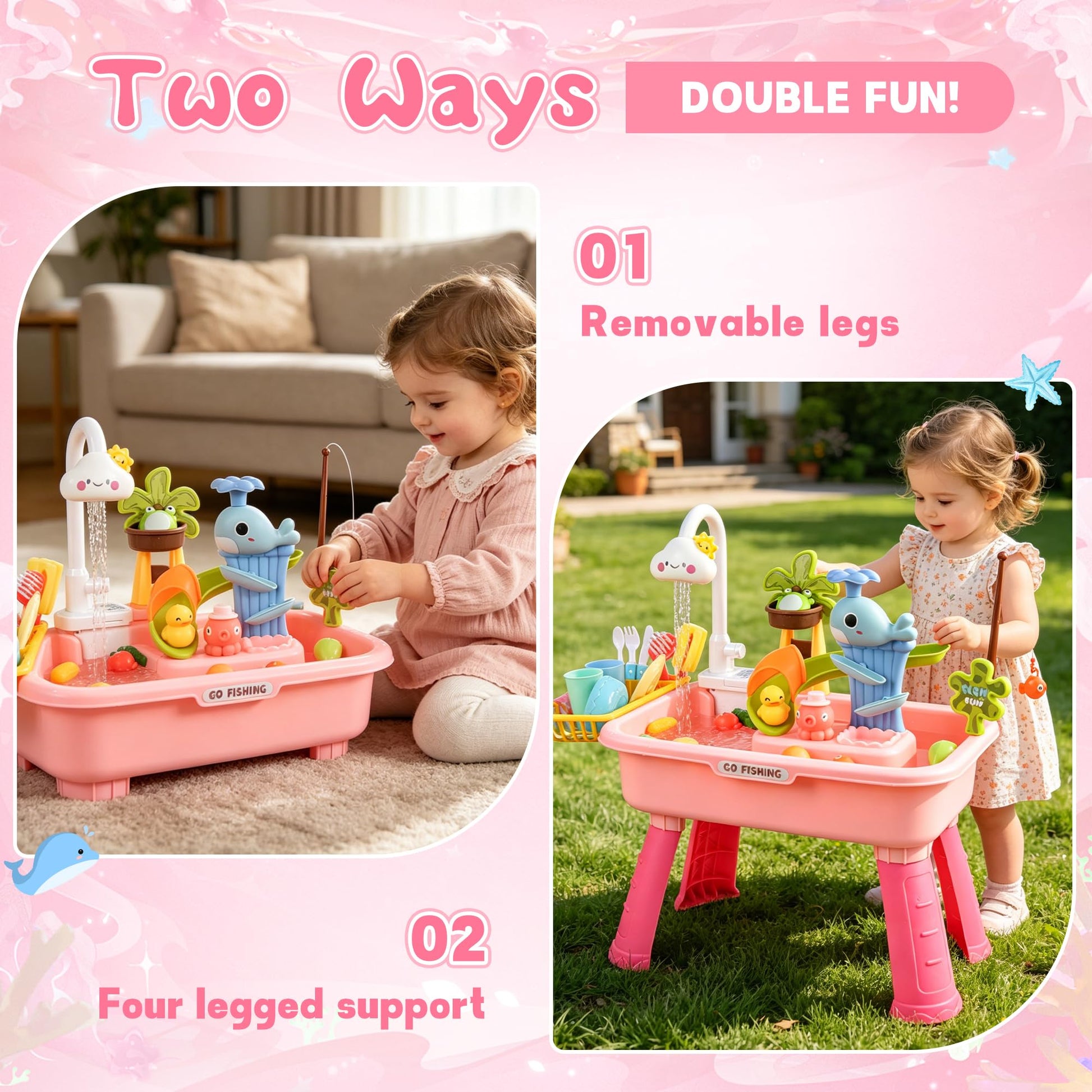 Ploomi Upgraded Toddler Sand Water Table Toy with Electric Water Pump, Kids Sand Water with Faucet/Play Food Accessories/Fishing Toy, Kitchen Play