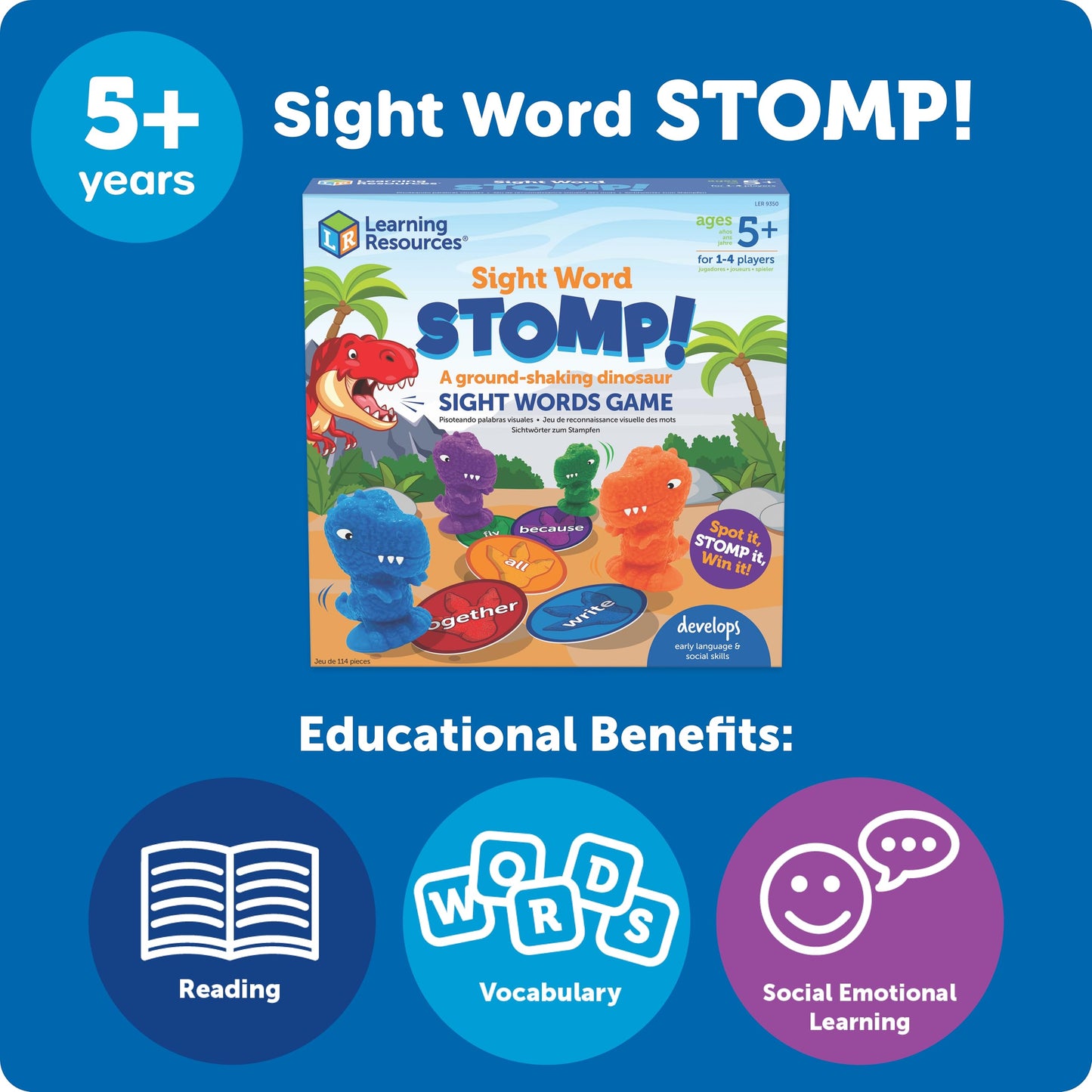 Learning Resources Sight Word Stomp! - Alphabet Toys, Phonics Flash Cards, Classroom Board Games, ABC Homeschool, Reading Manipulatives, Gifts