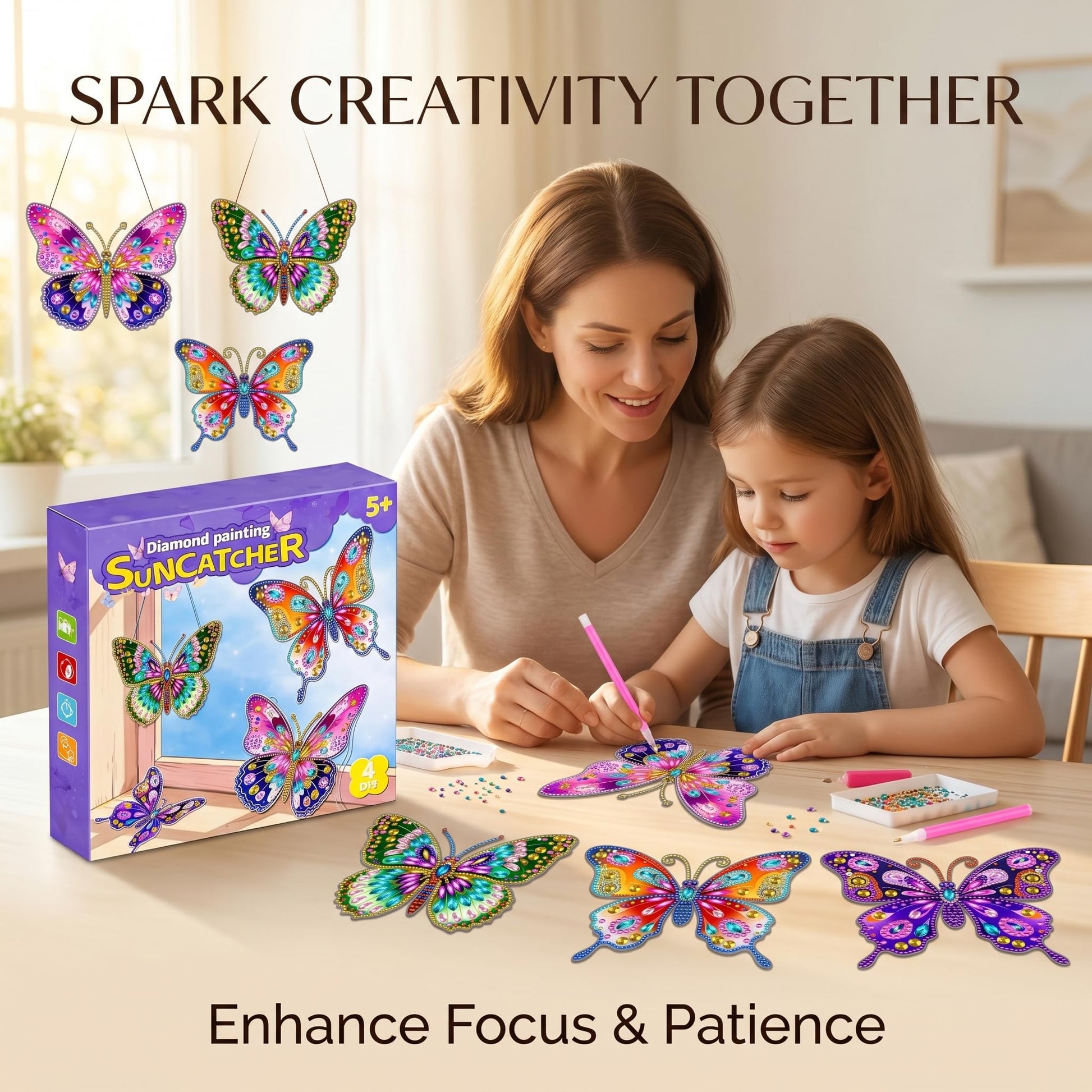 ZhengYuFa Diamond Art Kit for Kids Arts and Crafts for Kids Ages 8-12, Butterfly Diamond Art, 6/7/8/9/10 Year Old Girl Gifts Gem Art Butterfly Kit