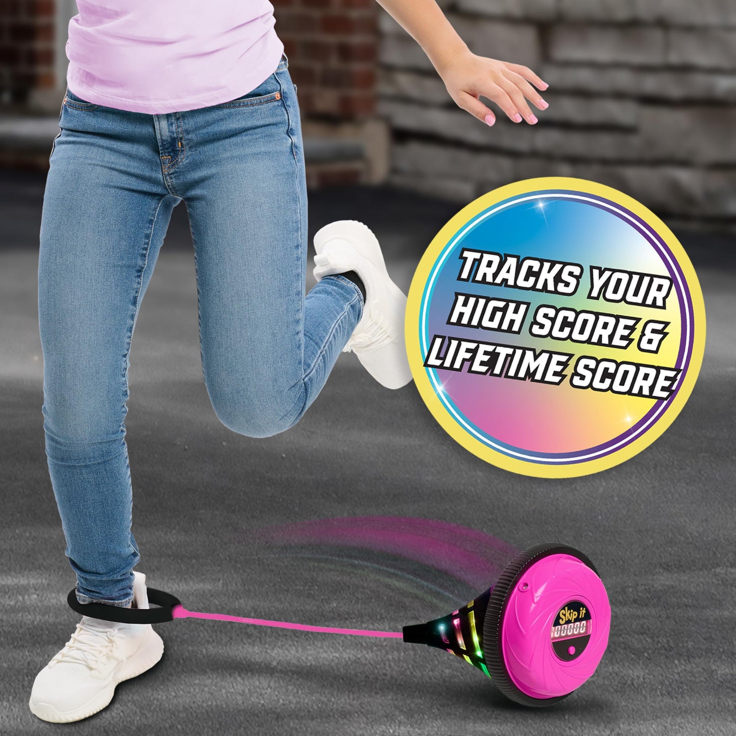 Skip It Retro Outdoor Toy, Light Up Ball and Digital Counter, Pink, 31-inch Long, Screen Free Play