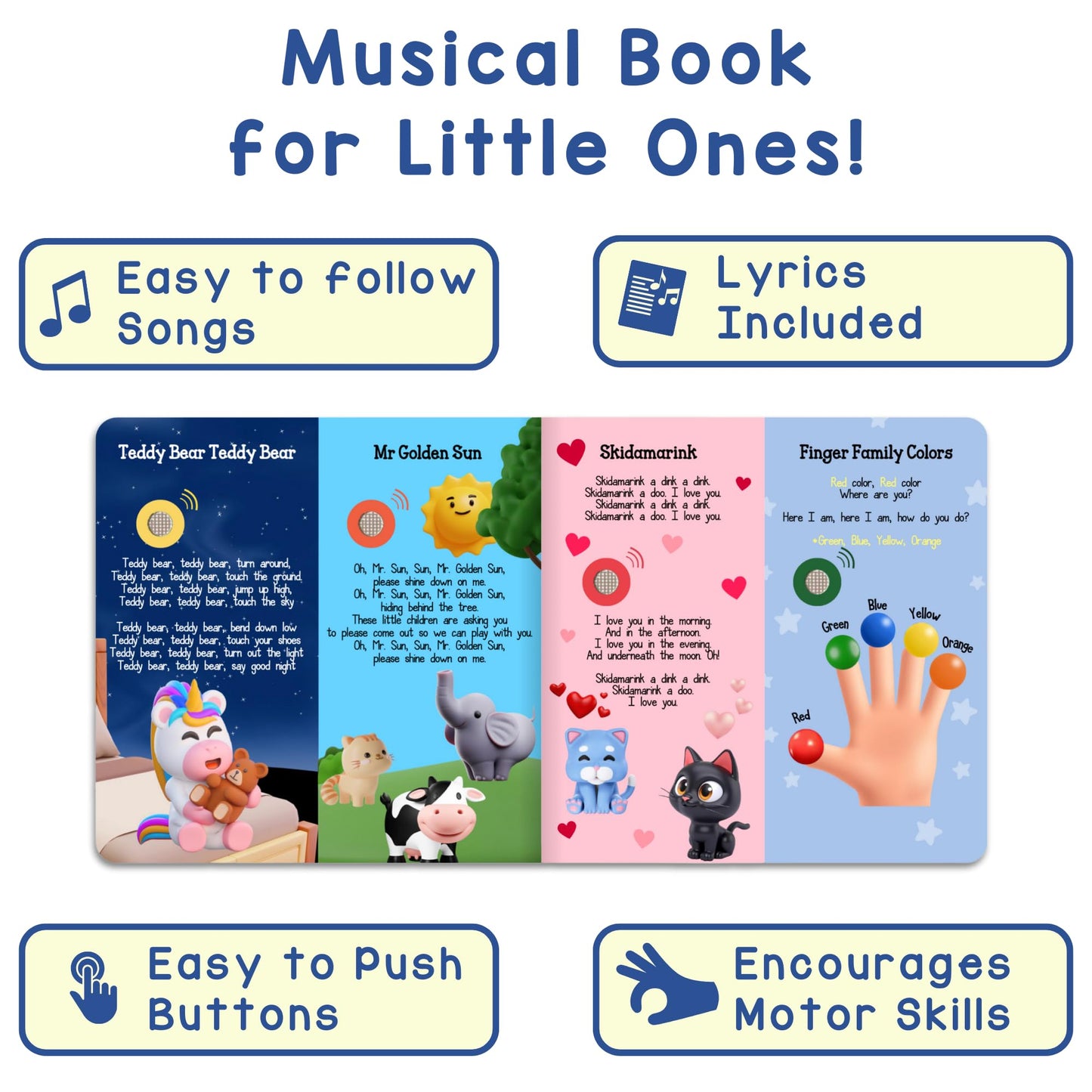 LEARNING BUGS Fun Favorite Nursery Rhymes - Sing Along with 28 Nursery Rhymes, Musical Books for Toddlers, 28-Button Music Book, Musical Toys