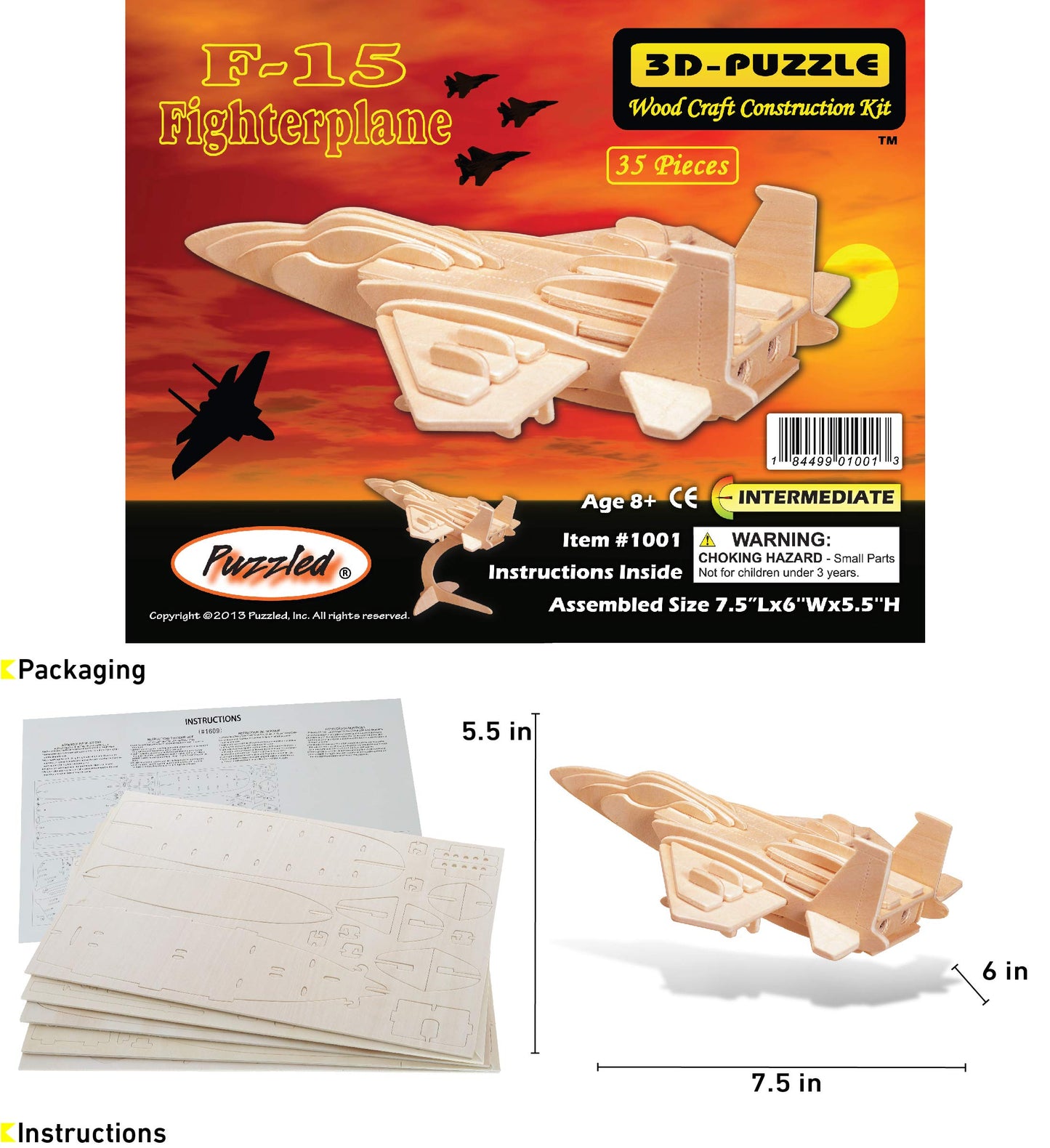 Puzzled F15 Fighterplane Woodcraft Construction Kit