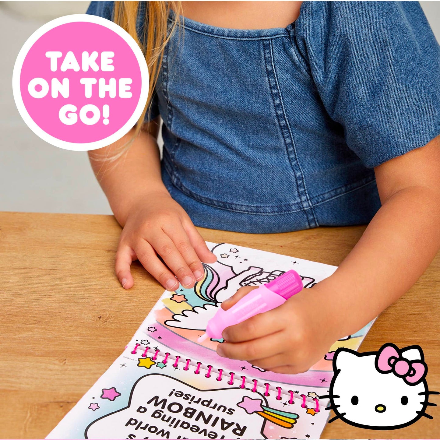 Hello Kitty Aqua Art Pad, 4 Art Pages, On The Go Reusable Water-Reveal Activity Pad, Mess Free Arts and Crafts, Paint with Water Brush Set, Kids Toys