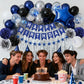 Navy Blue Birthday Decorations for Men Boys, Blue Silver Party Decorations Happy Birthday Banner Fringe Curtains star garland Paper Pom Poms Party