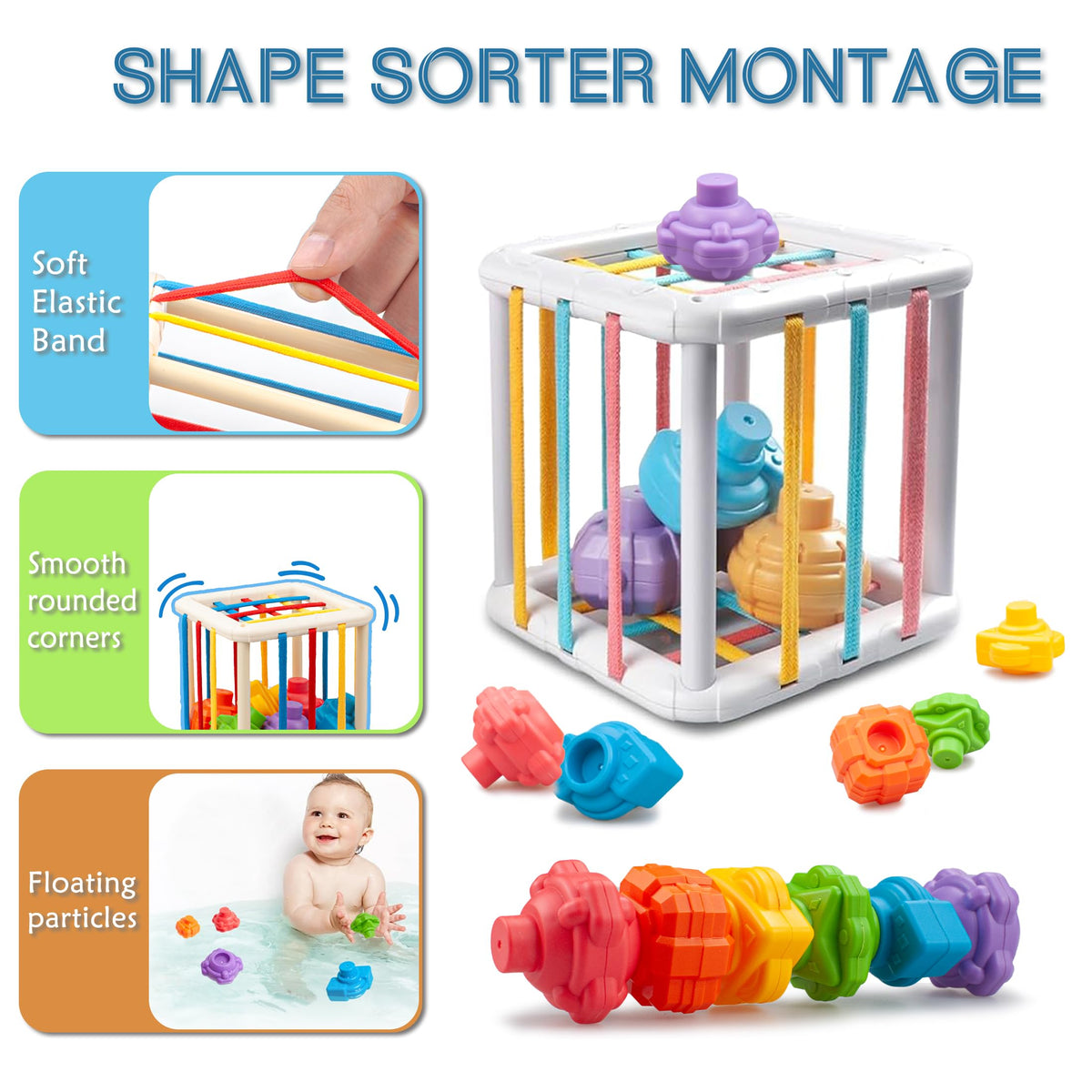 SYUUKH 6 in1 Baby Toys 6-12 Months?Infant Toys 6-12 Months?Incl 12pc Soft Stacking Blocks &Silicone Pull String & Manhattan Ball& 2 Stacking Toys