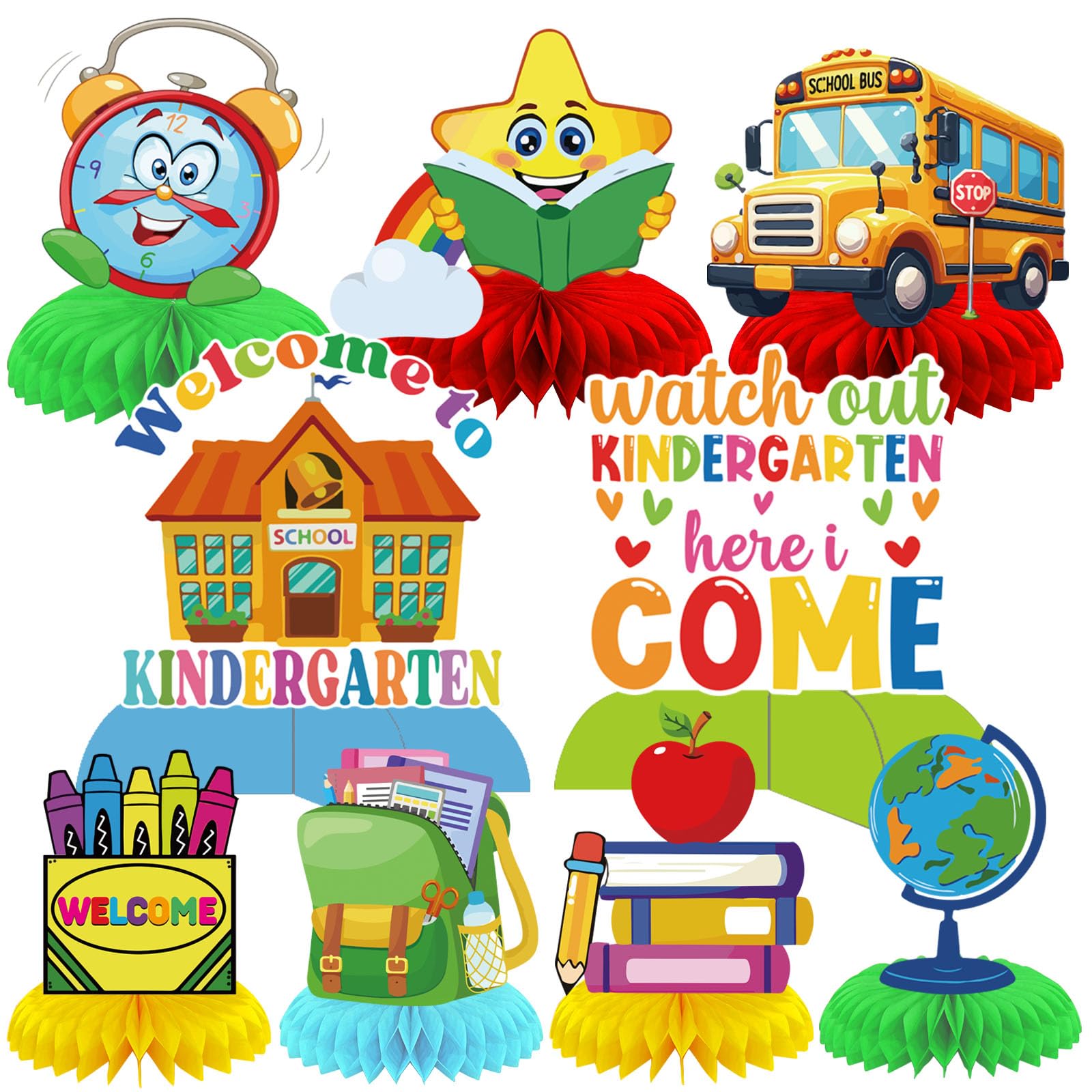 9PCS First Day of Kindergarten Decorations - Back to School Kindergarten Watch Out Kindergarten Here I Come Centerpiece Welcome to Kindergarten Table