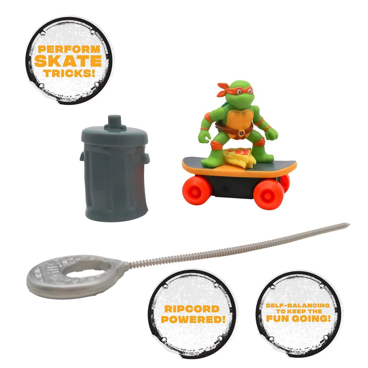 TMNT - Gyro Michelangelo 7cm Stunt Skater Toy - Ninja Turtle Classic Edition - Perform Skate Tricks and Land on All Four Wheels Every Time!