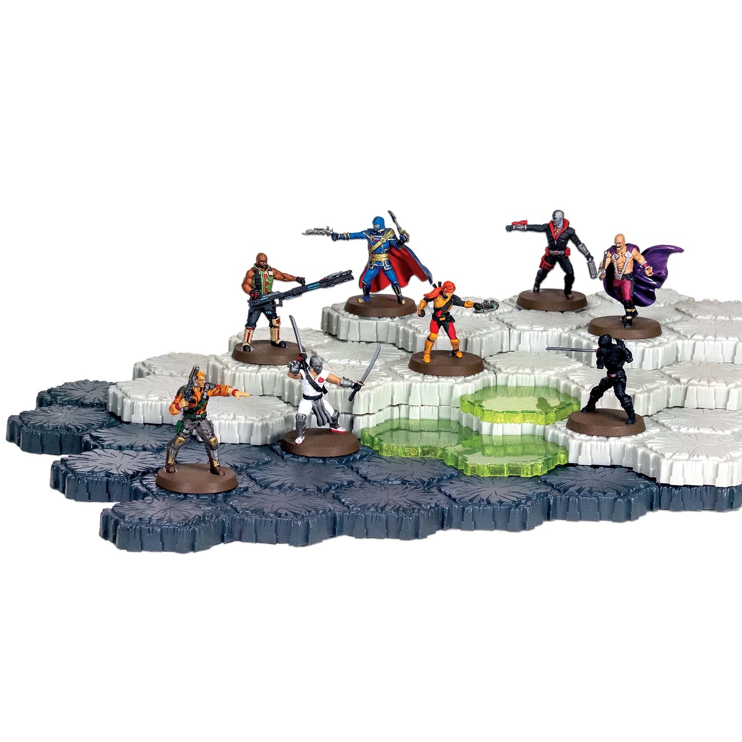 Renegade Game Studios G.I. Joe Heroscape Rumble at The Rift Tactical Board Game, Battle Box with 8 Miniatures & Modular Hex Terrain