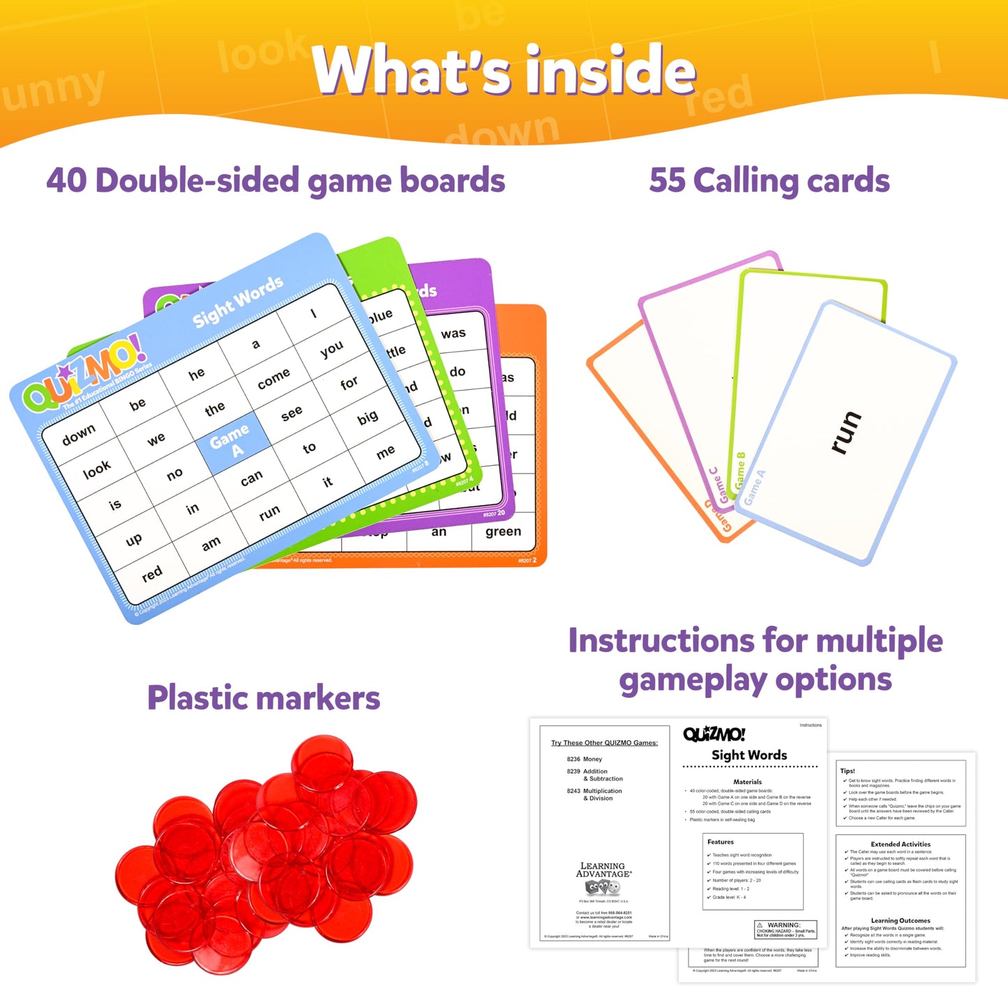 LEARNING ADVANTAGE QUIZMO Sight Words, Bingo-Style Vocabulary Game