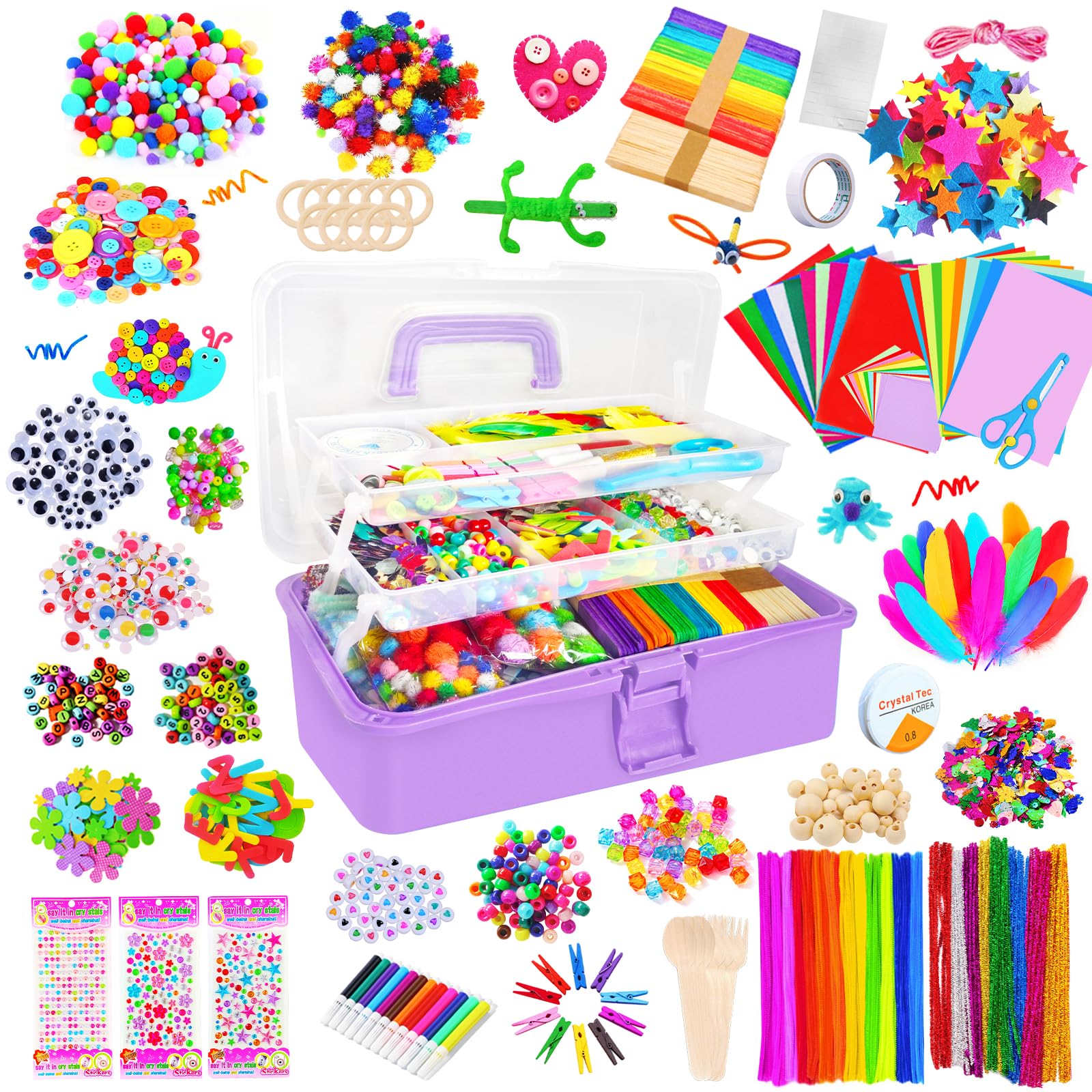 Bobbie Art Arts and Crafts Supplies for Kids- Ultimate Crafting Supply Carboodle in Portable 3 Layered Light Purple Plastic Art Art Crafting Kit