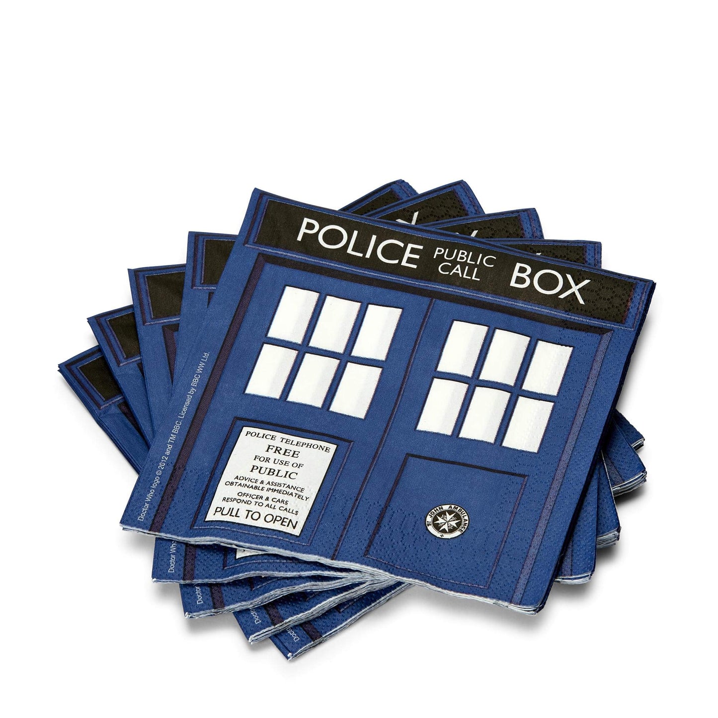 Doctor Who TARDIS Paper Napkins - 20-Piece 6.5" Party Napkin Set - Tardis Police Call Box Door - Themed Tableware Party Decoration - Space & Time