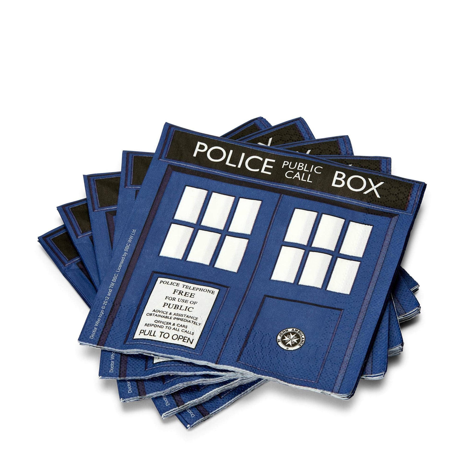 Doctor Who TARDIS Paper Napkins - 20-Piece 6.5" Party Napkin Set - Tardis Police Call Box Door - Themed Tableware Party Decoration - Space & Time