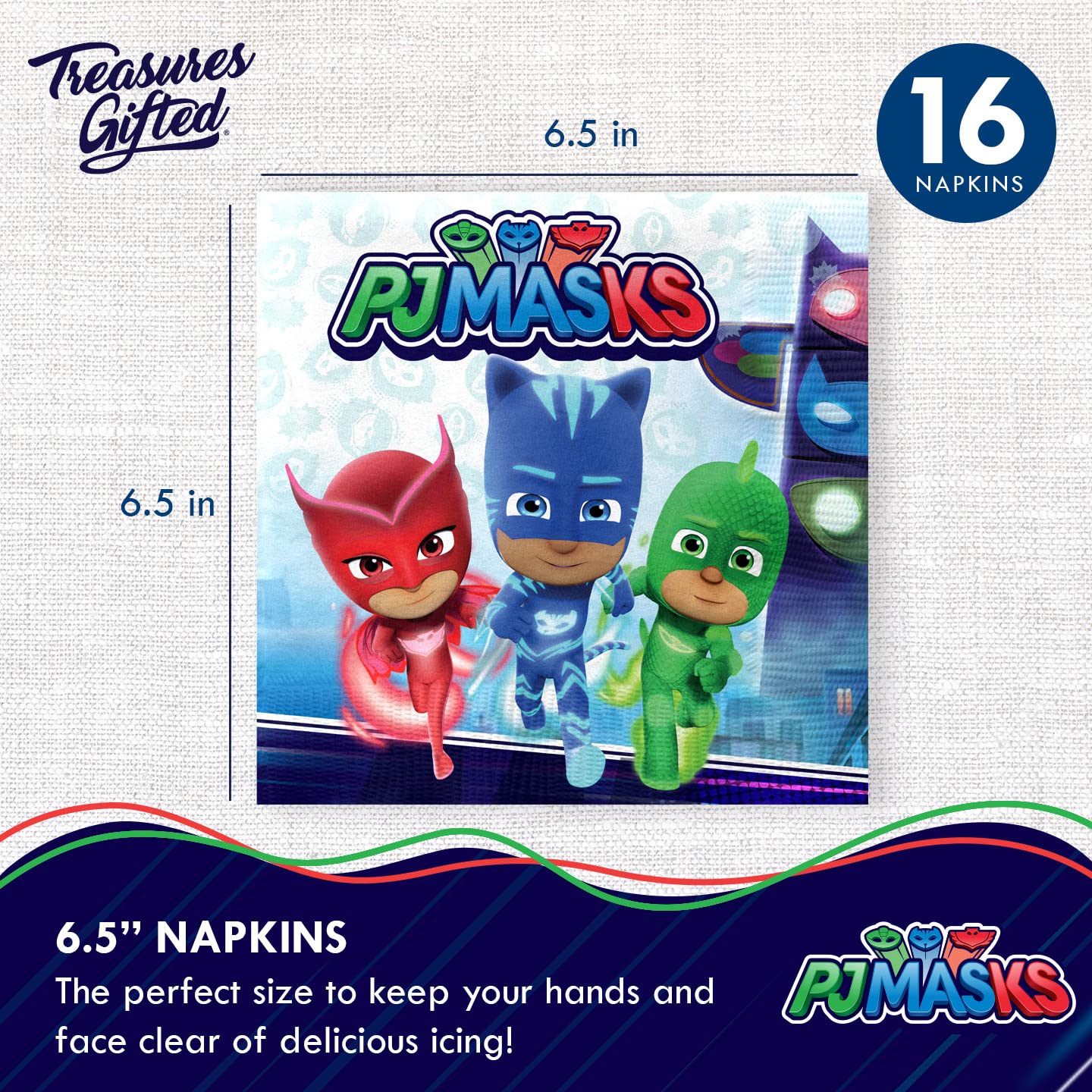 Treasures Gifted Officially Licensed PJ Masks Birthday Party Supplies - Serves 16 Guests - Dinnerware Deluxe Set PJ Masks Party Party Decorations