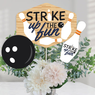Big Dot of Happiness Strike Up the Fun - Bowling - Birthday Party or Baby Shower Centerpiece Sticks - Table Toppers - Set of 15