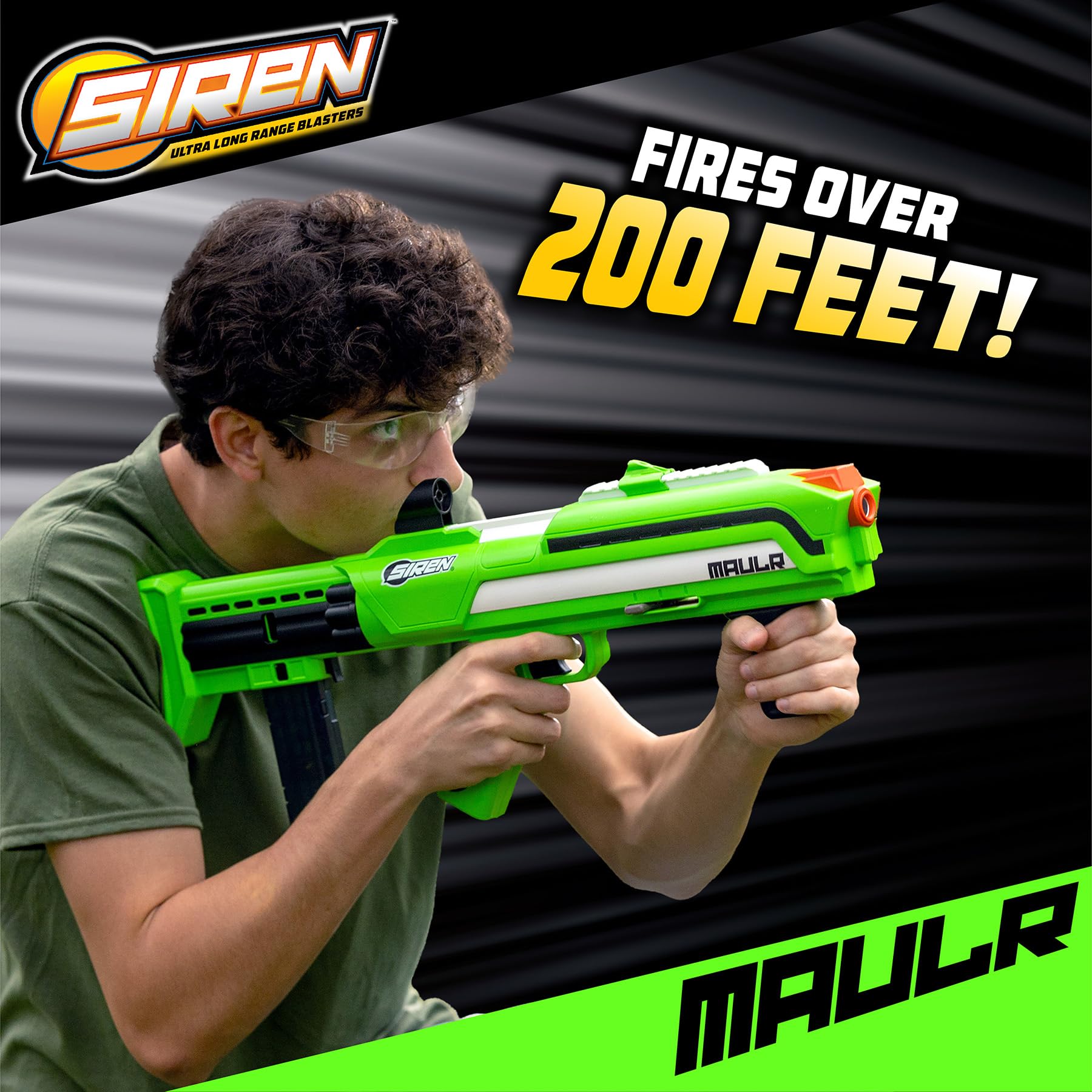 Siren Blasters Maulr Ultra Long Range Foam Dart Blaster, Pump-Action Multi-Shot, 200 Ft Range, 220 FPS, Adjustable Fire Power (Control Speed