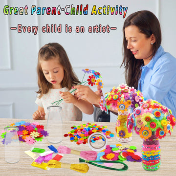 7july Crafts for Girls Ages 6-10 Make Your Own Flower Bouquet with Buttons and Felt Flowers, Vase Art and Craft for Children - DIY Activity Christmas