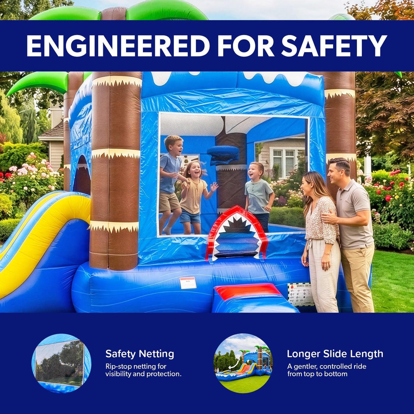 HeroKiddo 12ft Ocean Shark Commercial Inflatable Bounce House Water Slide
