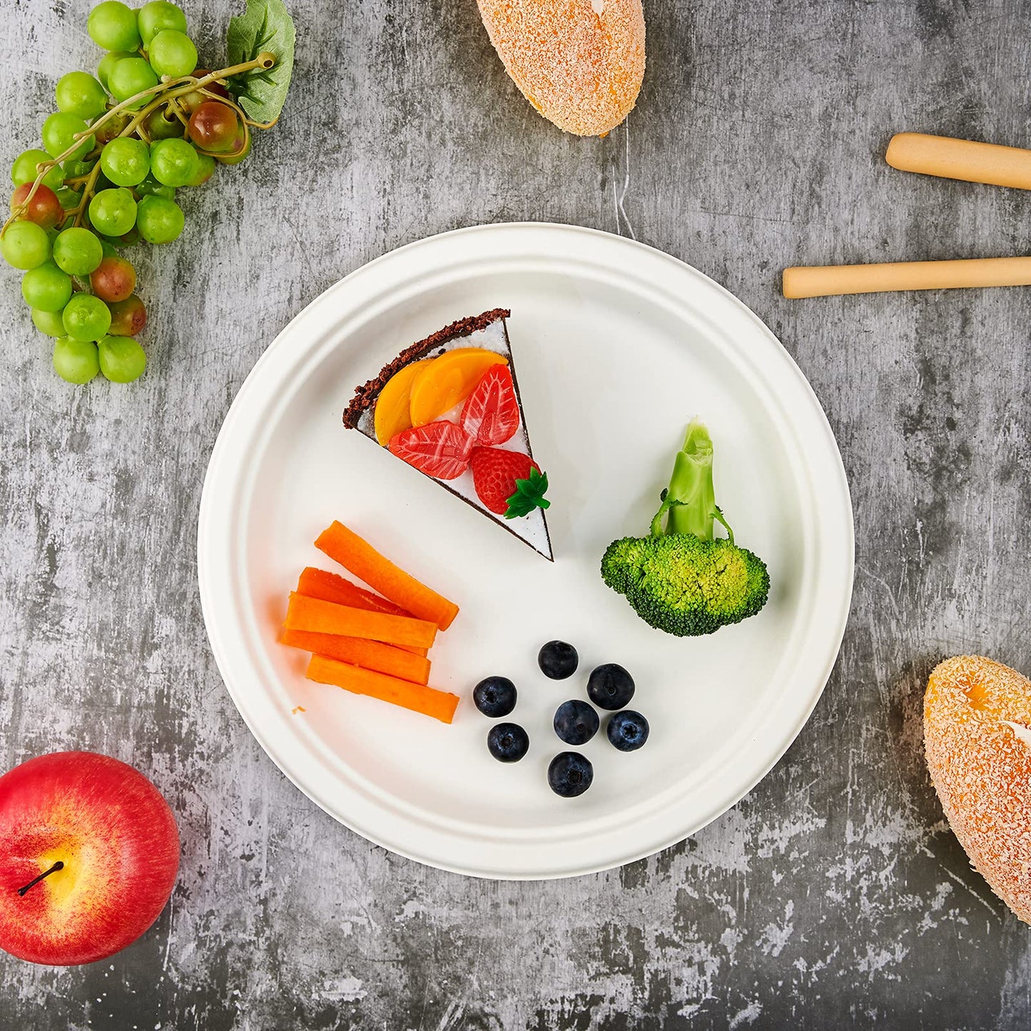 Vplus 150 Pack Compostable Disposable Paper Plates 10.25 inch Super Strong Paper Plates 100% Bagasse Natural Biodegradable Eco-Friendly