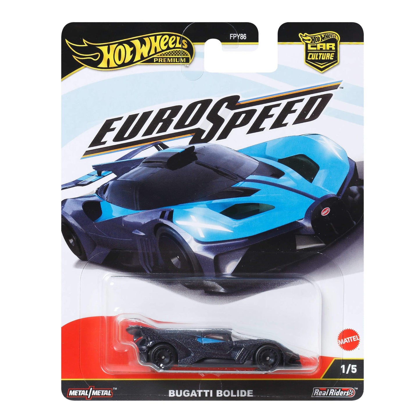 Hot Wheels Premium Car Culture Collectible Toy Car, 1:64 Scale Die-Cast Bugatti Bolide, Eurospeed Vehicle with Real Riders Tires