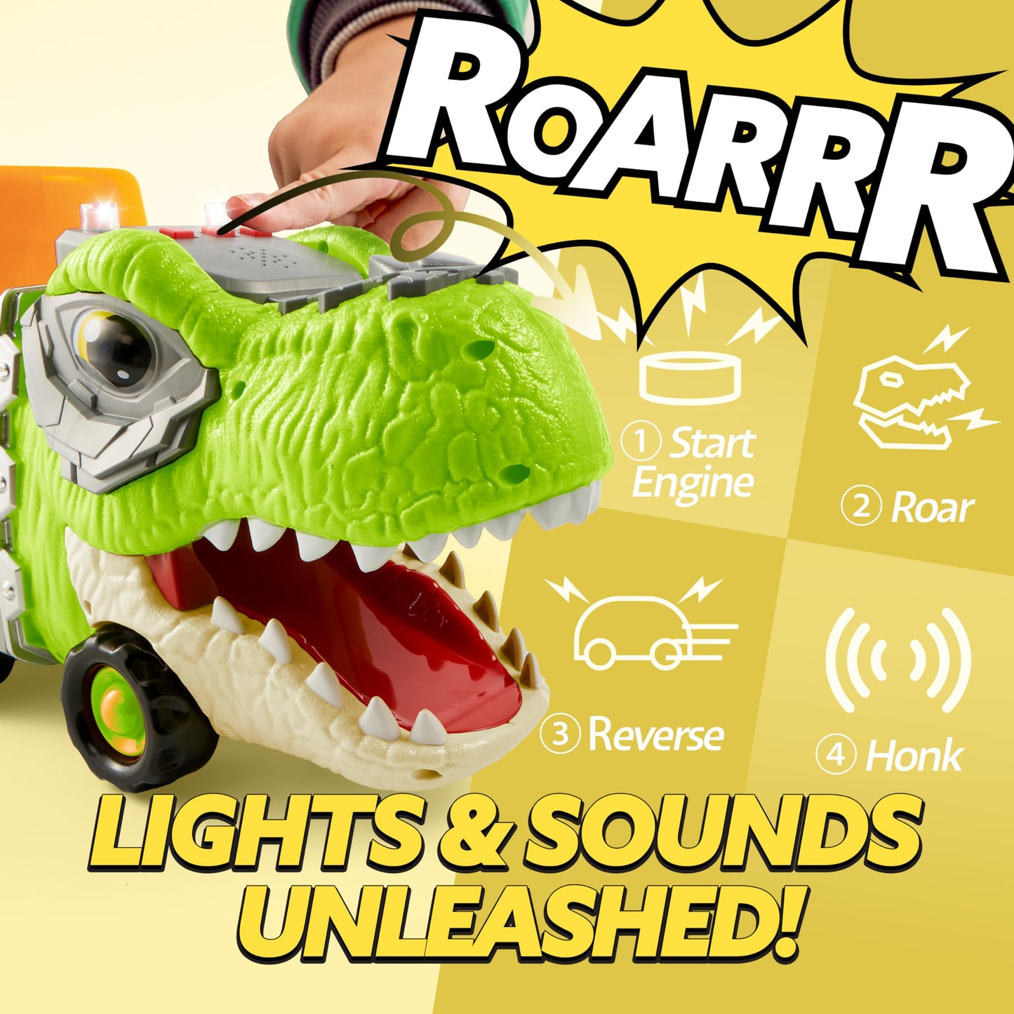 JOYIN Dinosaur Toys for Kids 2-4, Toddler Boy Toys, Dinosaur Carrier Truck with 6 Rubber Car Vehicles, Easter Birthday Gifts with Music & Lights for 2
