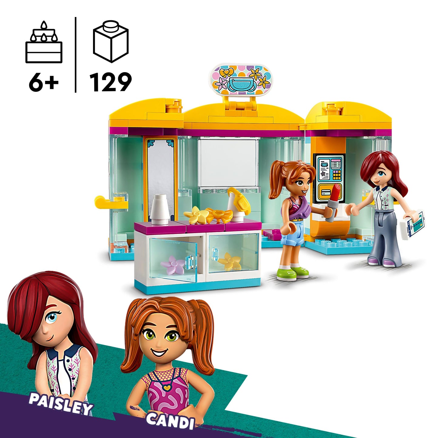LEGO Friends Tiny Accessories Store and Beauty Shop Toy, Pretend Playset for Kids, Paisley and Candi Mini-Doll Characters and Mini Dolls Accessories,