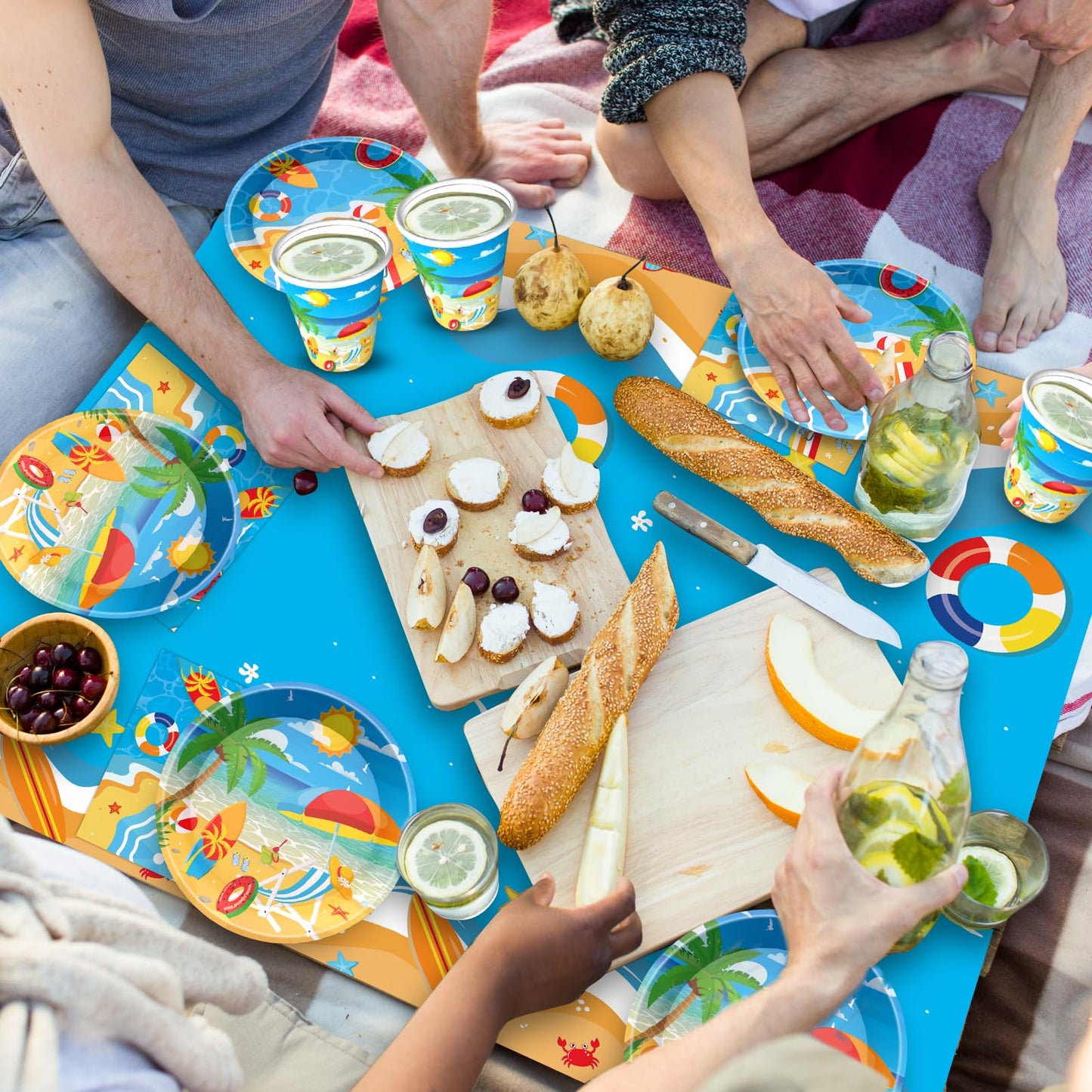 Beach Party Decorations Set Includes Plates, Napkins, Cups and Tablecloth for Beach Themed Party Decorations, Serve 24