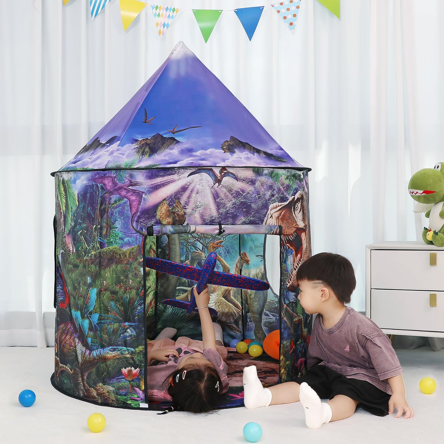 Kids Dinosaur Tent & Lights, Children's Indoor Play House Toy, 41" x 53"