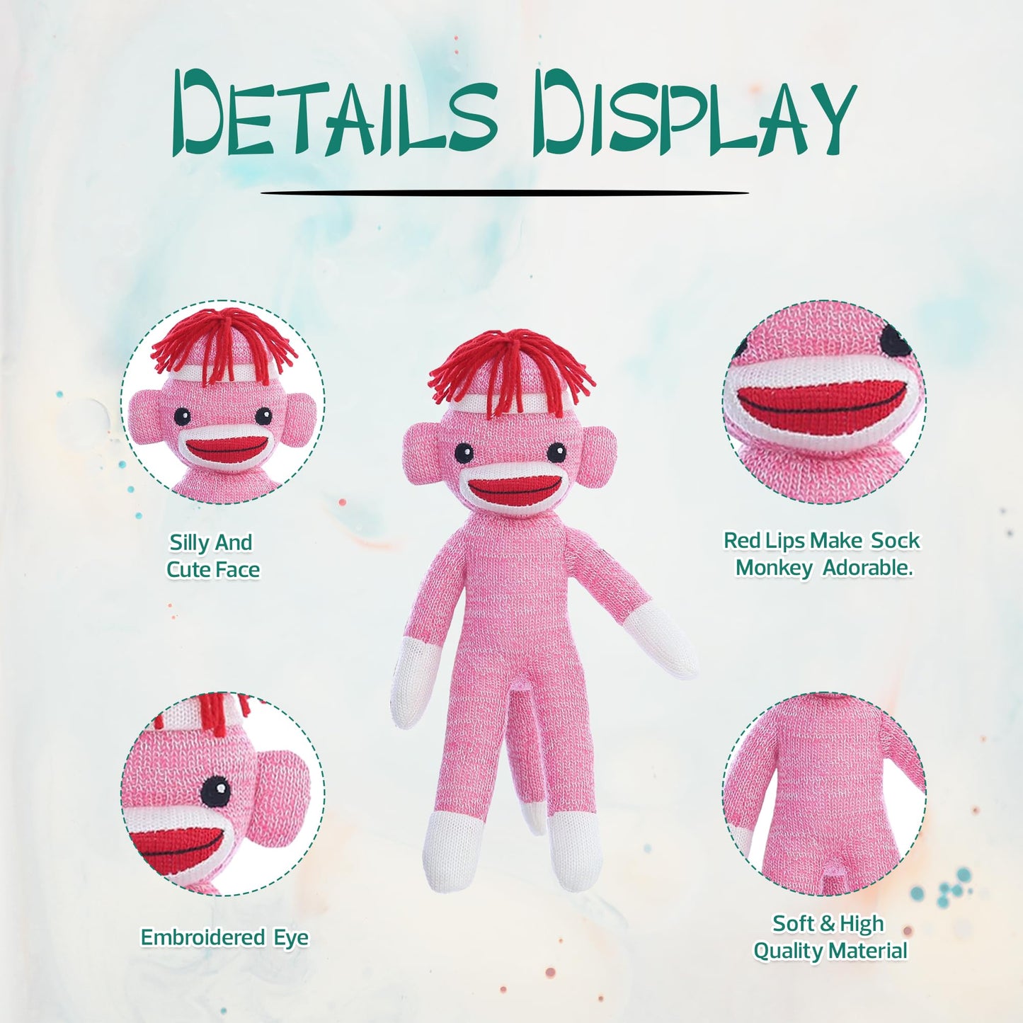 Made By Aliens Adorable Sock Monkey 8 inch, The Original Traditional Hand Knitted Stuffed Animal Toy Gift-for Kids, Babies, Teens, Girls and Boys Baby