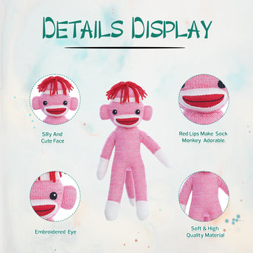 Made By Aliens Adorable Sock Monkey 8 inch, The Original Traditional Hand Knitted Stuffed Animal Toy Gift-for Kids, Babies, Teens, Girls and Boys Baby
