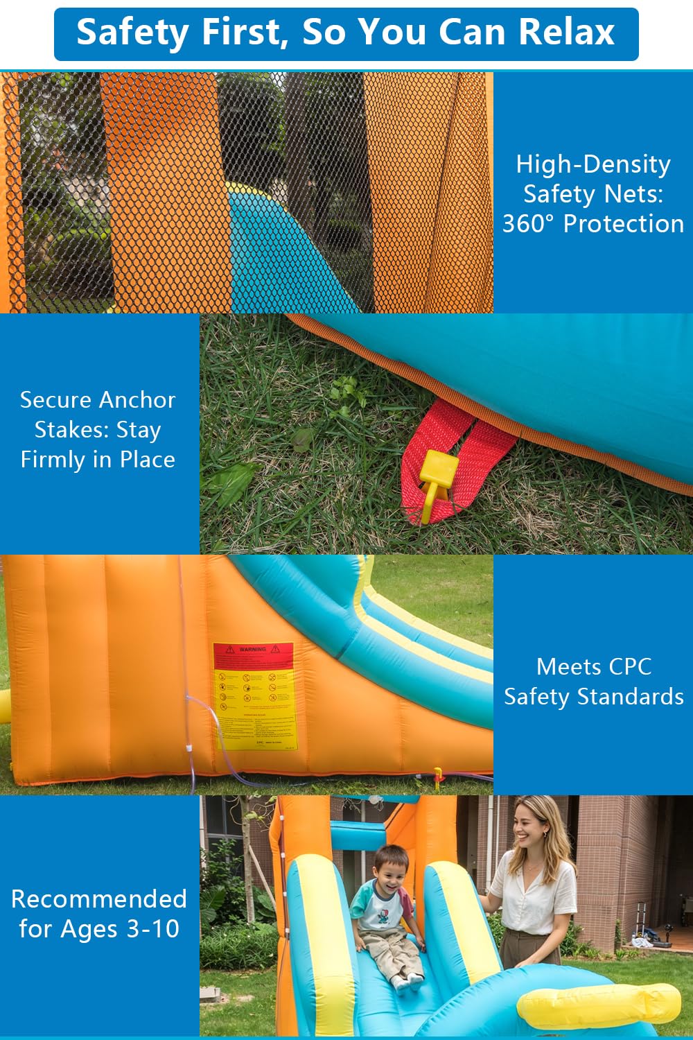 Easy Setup Bounce House with Water Slide, Large Inflatable Bounce House, Thick Durable Material,Perfect for Backyard Parties, Summer Water Play