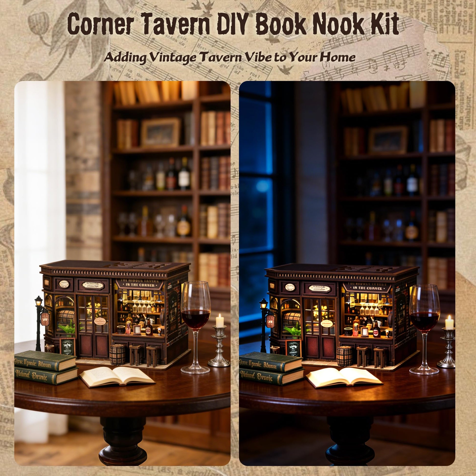 DIY Book Nook Kit with LED Lights | 3D Puzzles for Adults & Teens, Miniatures and Model Building Kits for Bookshelf Decor, Relaxing & Unique Gift