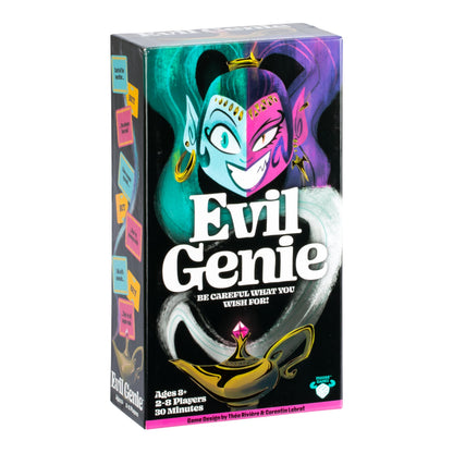 Evil Genie, Party Game Where Players Combine Good Cards with Evil Cards to Grant One Messed Up Wish, Then Guess If The Wish Will Be Taken to Score