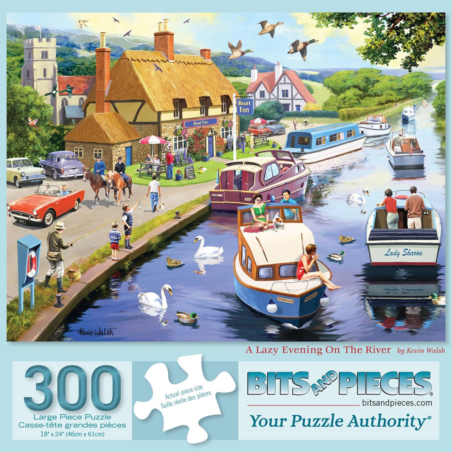 Bits and Pieces - 300 Piece Jigsaw Puzzle for Adults - 18" x 24" - A Lazy Evening on The River - 300 pc Large Piece European River Boats Jigsaw by