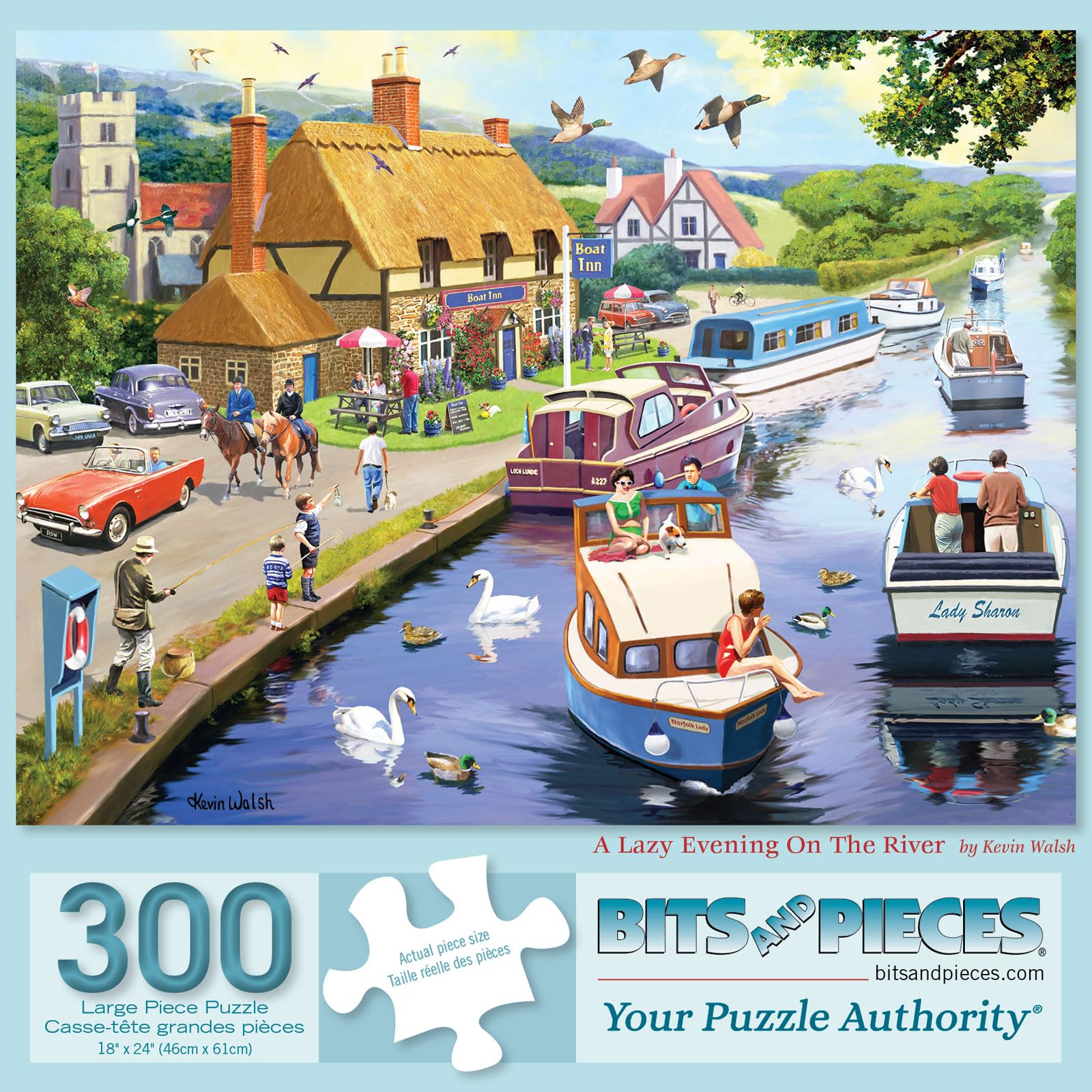 Bits and Pieces - 300 Piece Jigsaw Puzzle for Adults - 18" x 24" - A Lazy Evening on The River - 300 pc Large Piece European River Boats Jigsaw by