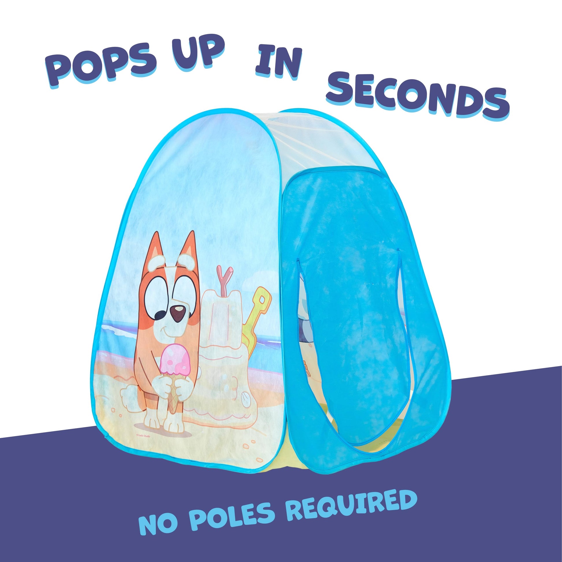 Bluey Pop N Fun Play Tent, 4-Sided Foldable Playhouse with Door, Indoor/Outdoor Play, No Assembly, Toddler Pop Up Tent for Ages 2+