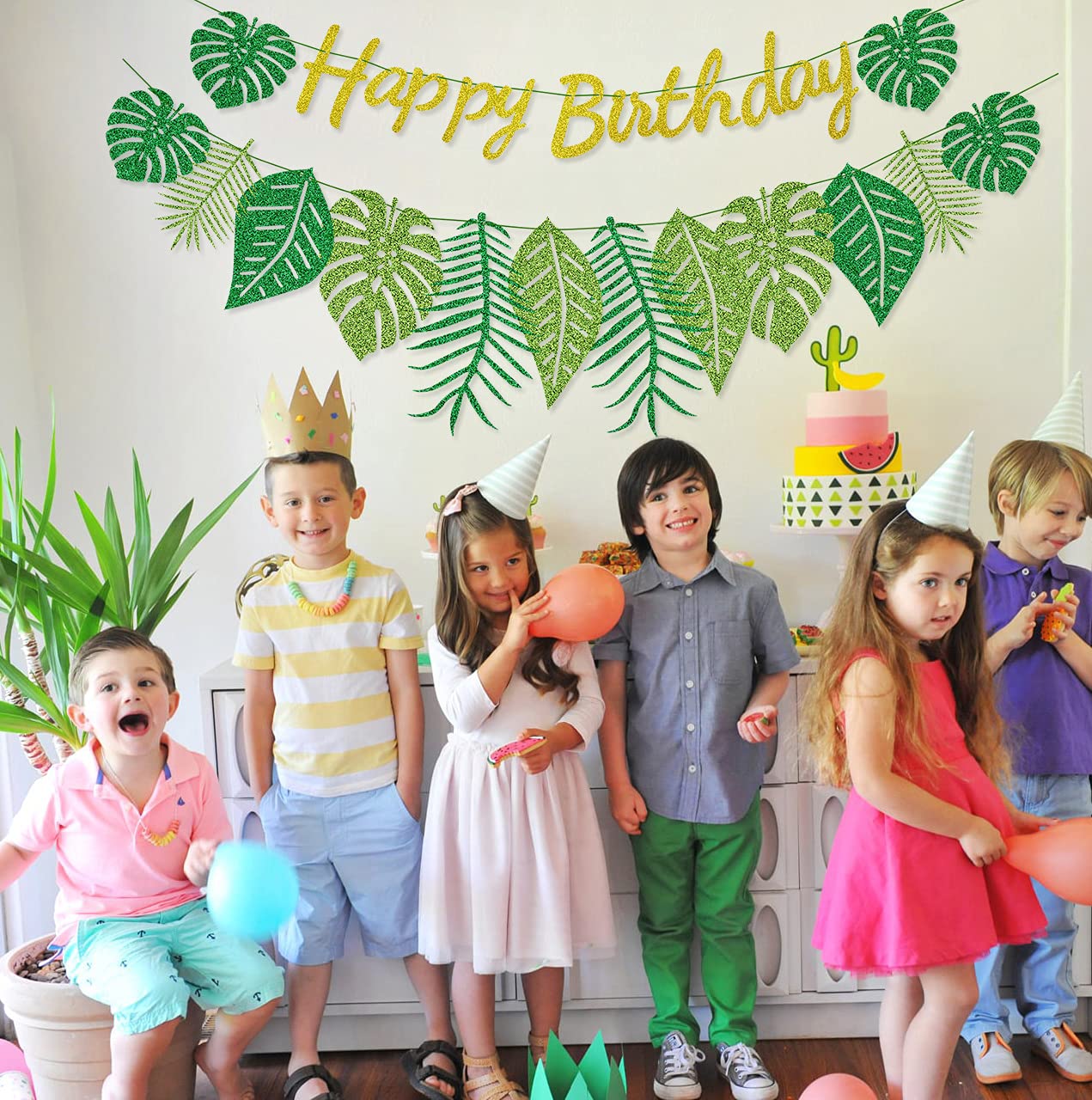 Hawaiian Party Happy Birthday Banner - Hawaiian Party Decoration, Birthday Banner for Luau Party Supplies, and Tropical Party Palm Leaf Decorations