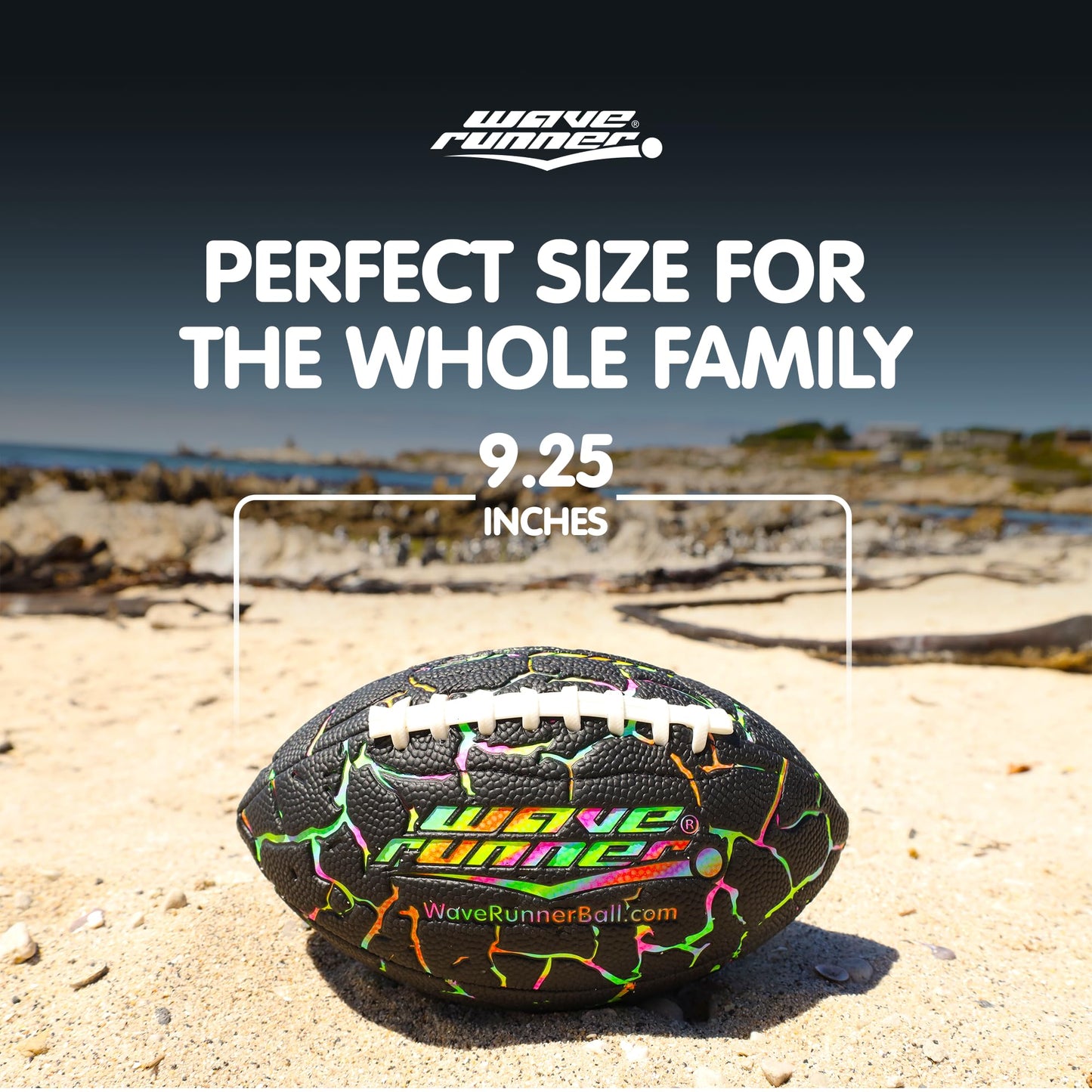 Wave Runner Grip It Waterproof Junior Size Football, 9.25 Size, Durable & Double Laced, Perfect for Beach Accessories, Kids Games, Pool Toys, Outdoor