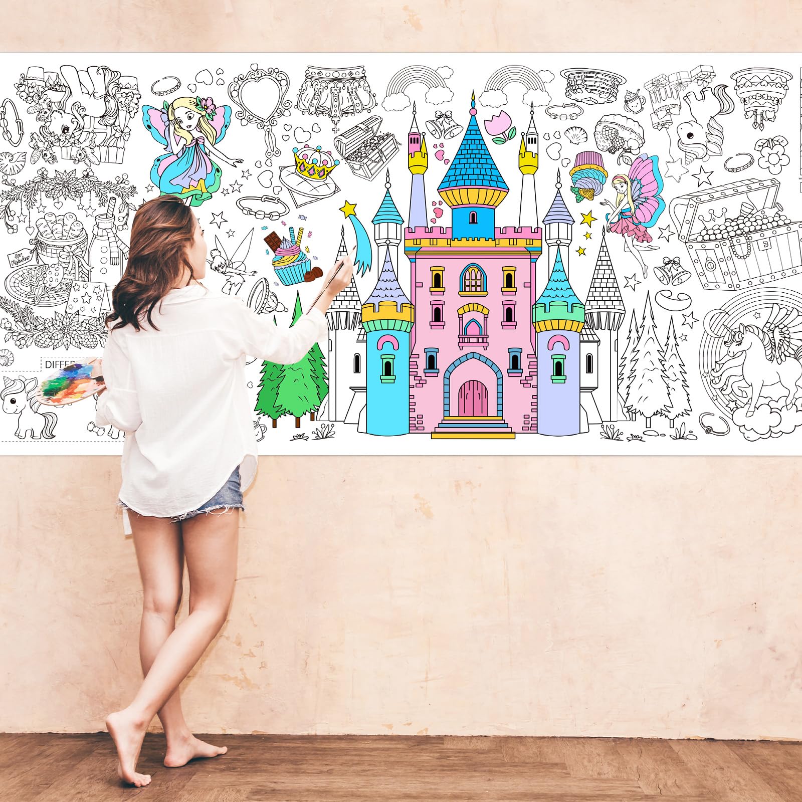 Leezead Princess Party Giant Coloring Poster, 72 x 30 Inches Large Princess Themed Coloring Poster & Table Cover for Home Classroom Party Supplies