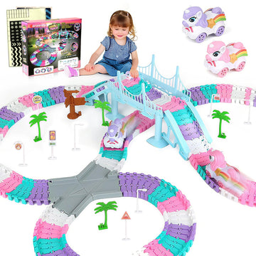 268 PCS Unicorn Race Tracks for Kids Toys, Glow in The Dark Magic Toy Set, 2 Unicorn Cars Track, Flexible DIY Track Set, Birthday Gift for Age 3-9