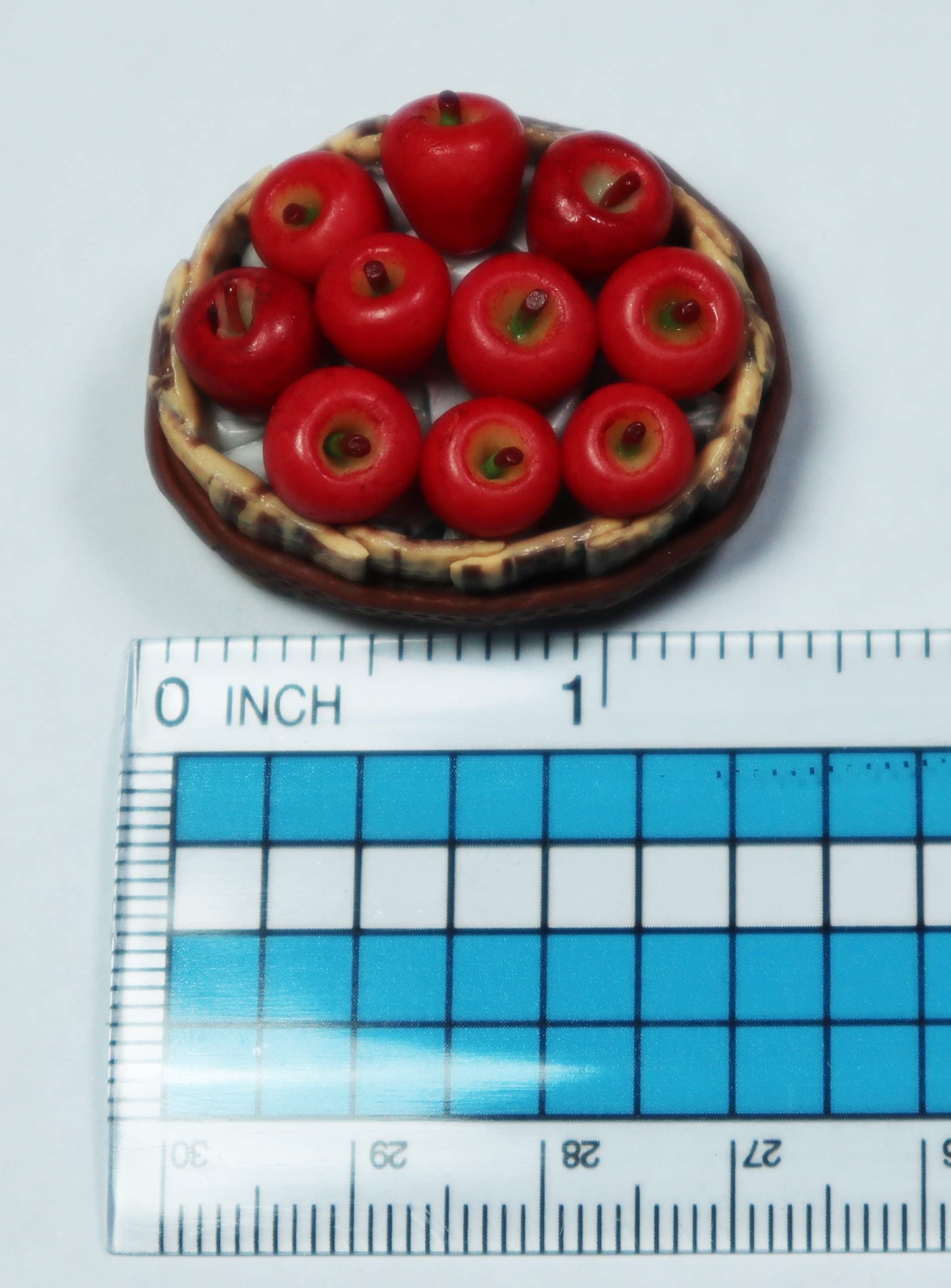 Handmade Miniature Fruit Basket, Realistic Red Apple Orange Grapes Dollhouse Food Figurine, Air Dry Clay Mini Food Accessory, 1:12 Scale Collectible