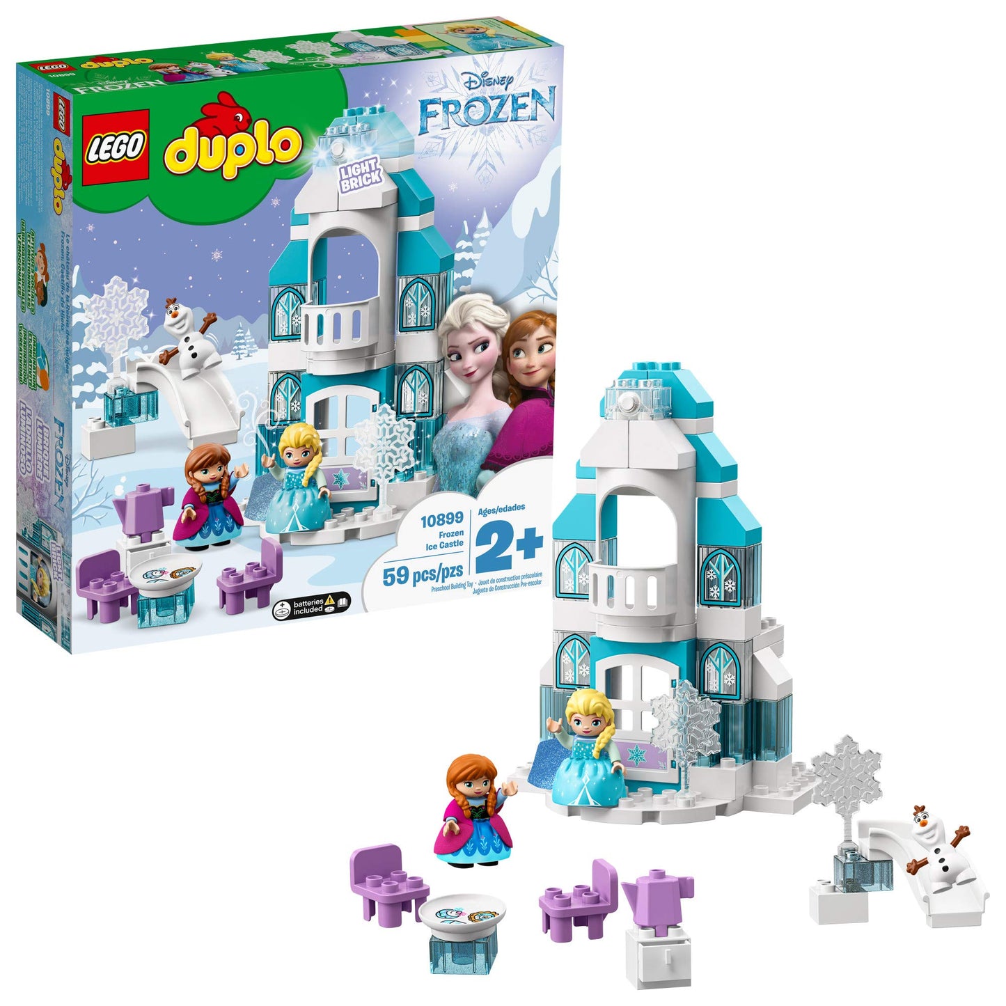 LEGO DUPLO Disney Princess Frozen Ice Castle 10899 Building Toy with Light Brick, Princess Elsa and Anna Mini-Dolls Plus Olaf Figure, Gifts for 2 Year