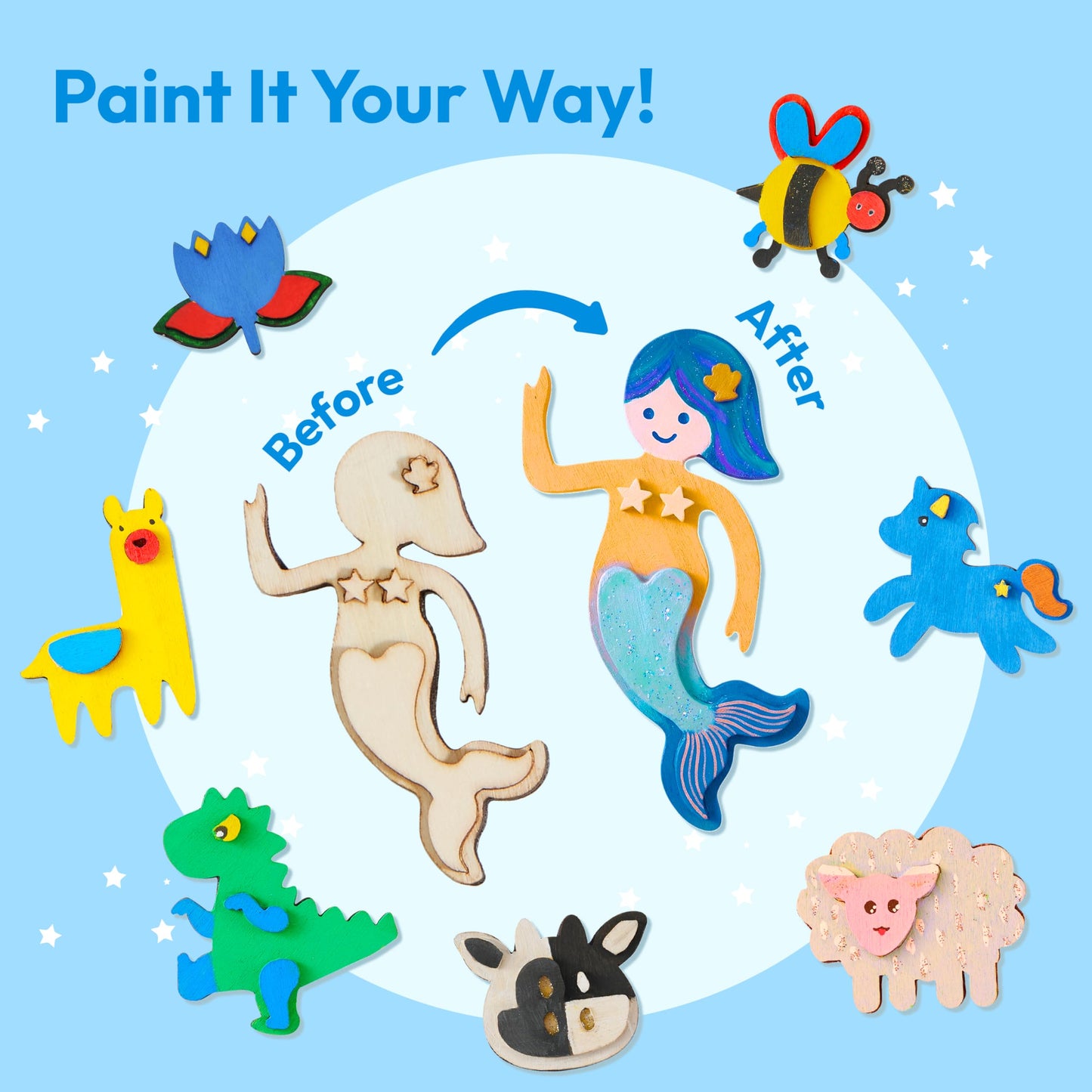 JOYIN 12 Wooden Magnet Creativity Arts & Crafts Painting Kit for Kids, Decorate Your Own Painting Gift for Easter Basket Stuffers, Birthday Parties
