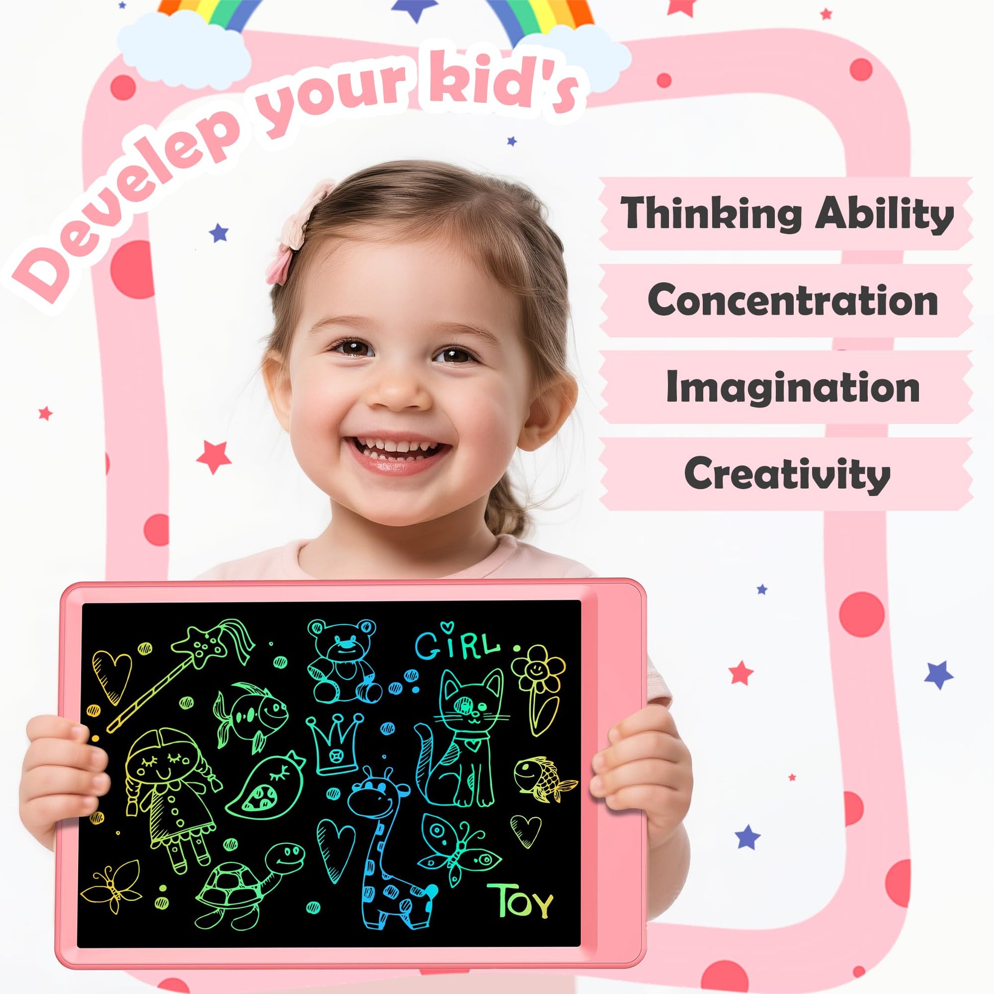 10 Inch LCD Writing Tablet Toy for 3 4 5 6 7 8 Year Olds - Erasable Electronic Drawing Pad and Doodle Board as Montessori Educational - Kids Christmas