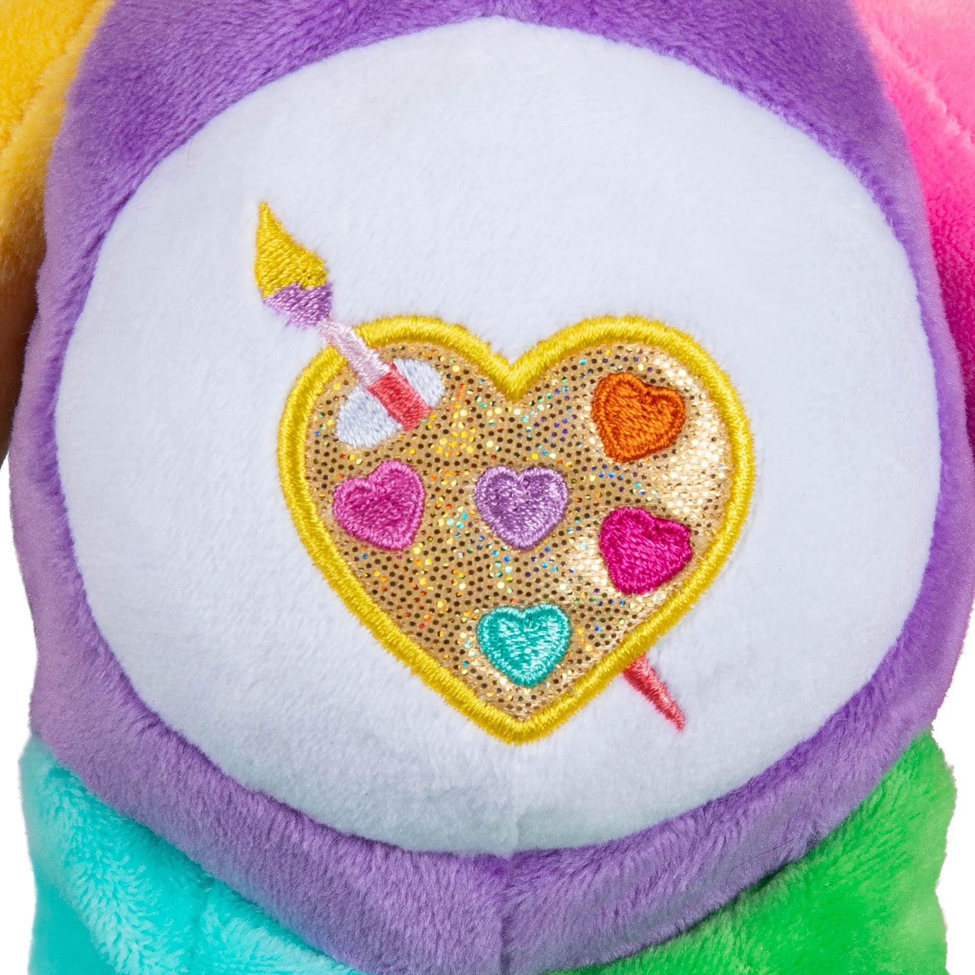 Basic Fun Care Bears 22 cm Glitter Plush - Artwork Bear Environmentally Friendly Cuddly Toy with Glitter Belly Badge - Collector's Plush for Children