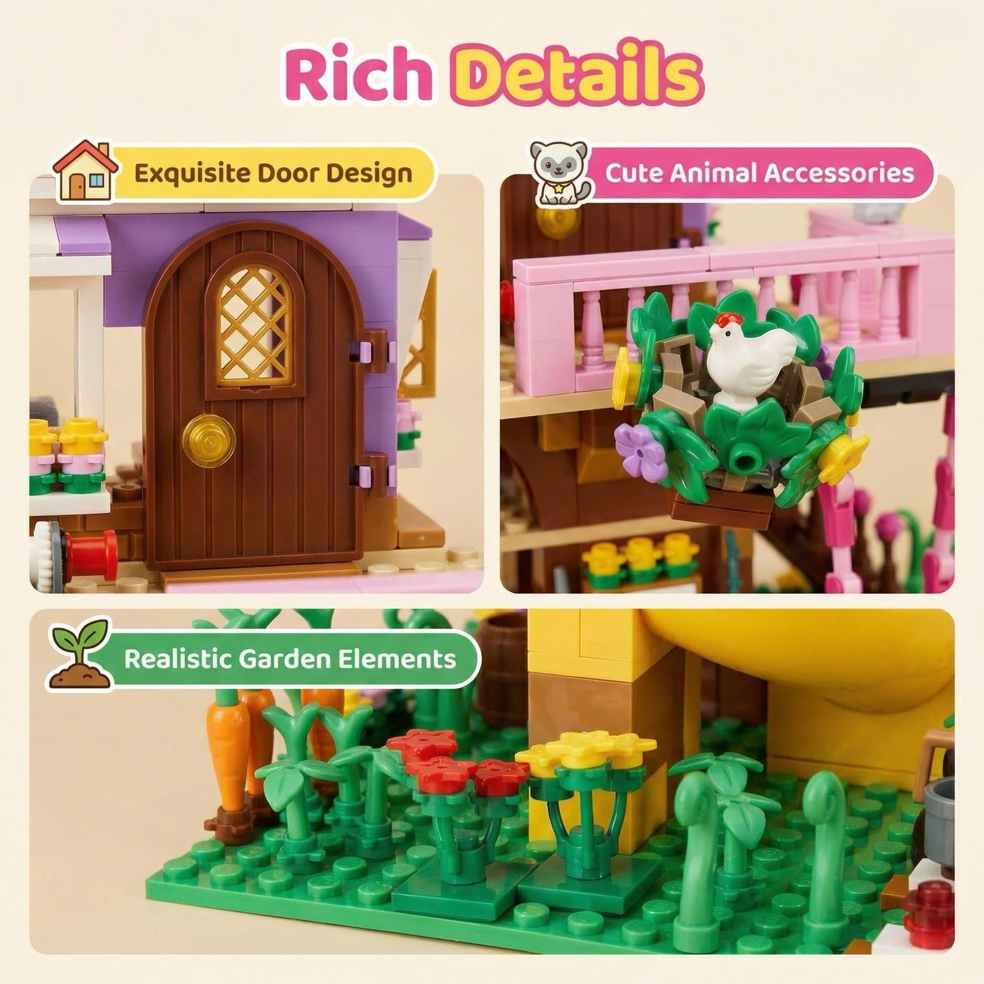 Aigidusansu Pink Tree House Building Set, 685 Pcs Forest House Building Kit, Birthday Gift for Kids Girls Boys Age 6-12 Years (Packed in Bags)