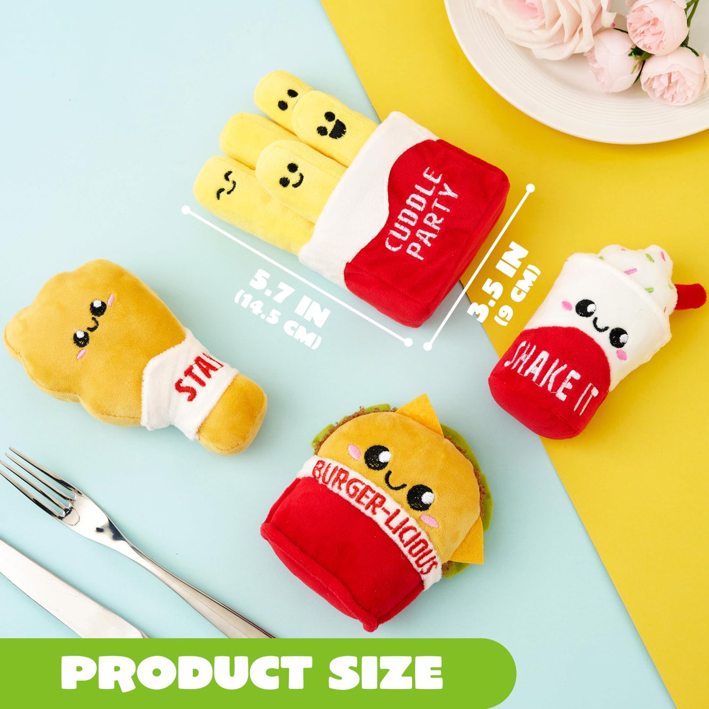 JOYIN 4 Pcs Emotional Support Plushies, Fast Food Plush Stuffed Toys Set, Anxiety Relief Toys, Burger Fries Chicken Nuggets & Milkshake Plushies,
